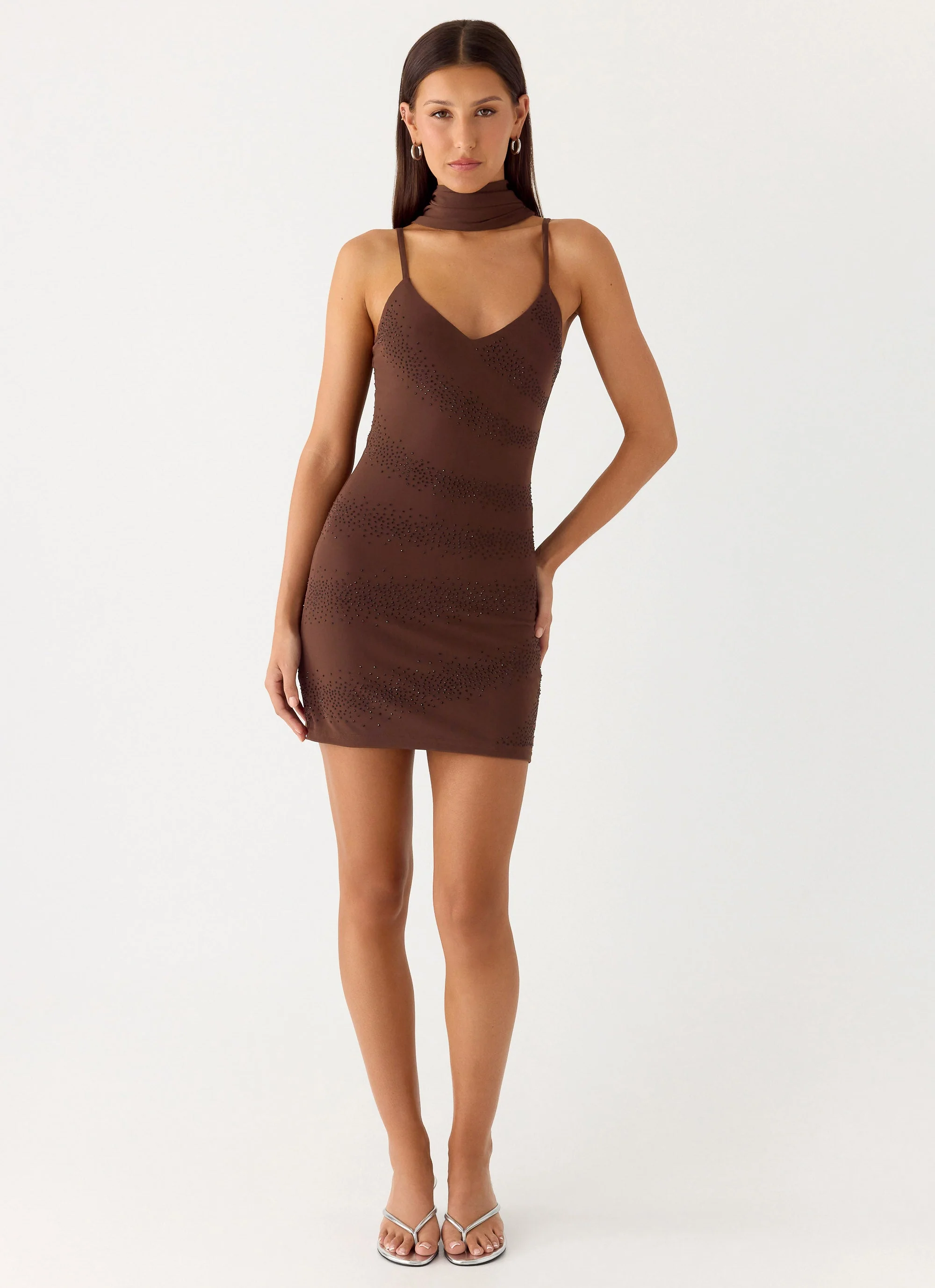Paloma Days Beaded Scarf Mini Dress - Chocolate - Image 6
