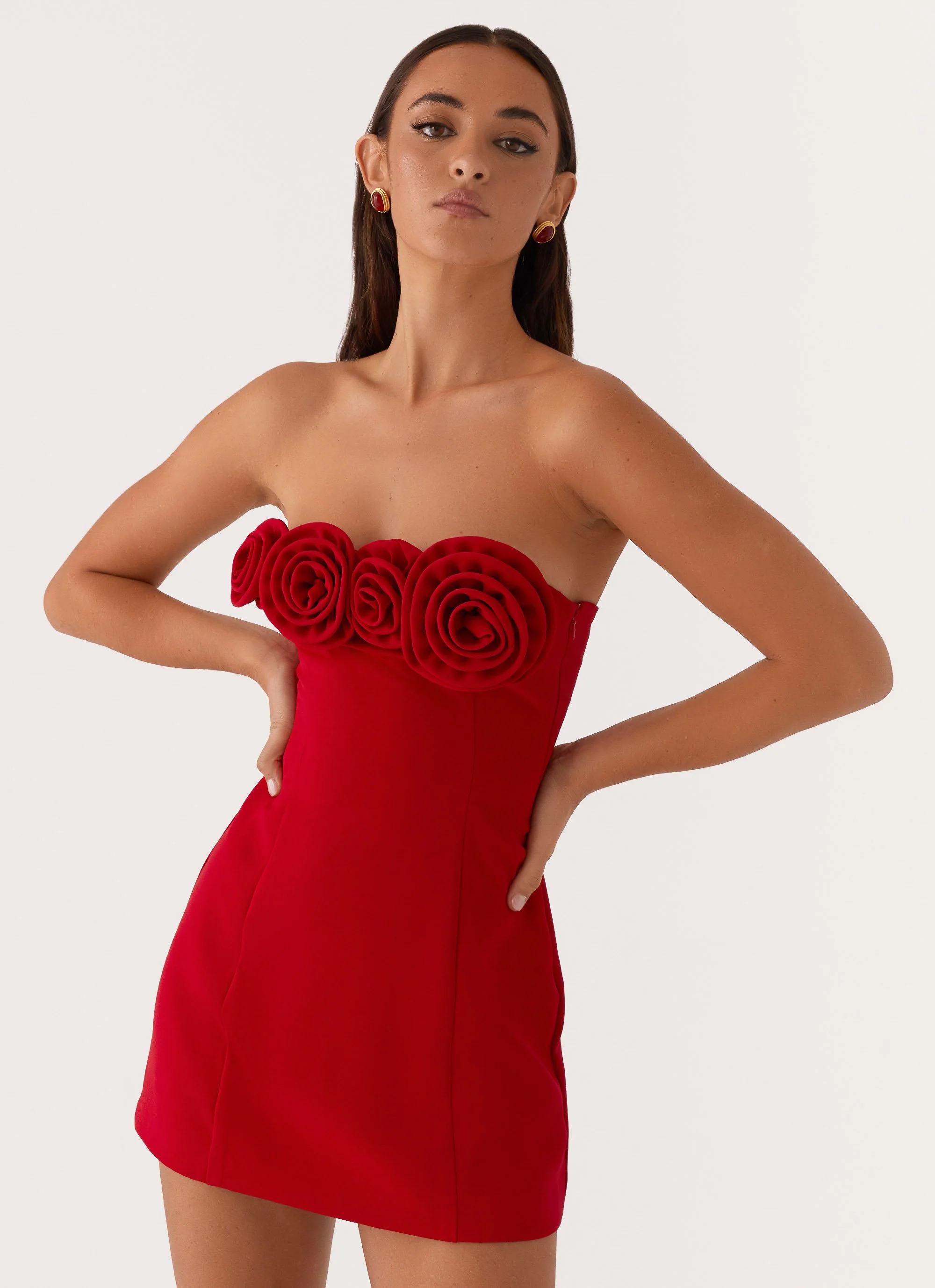 Patsie Strapless Mini Dress - Red - Image 5