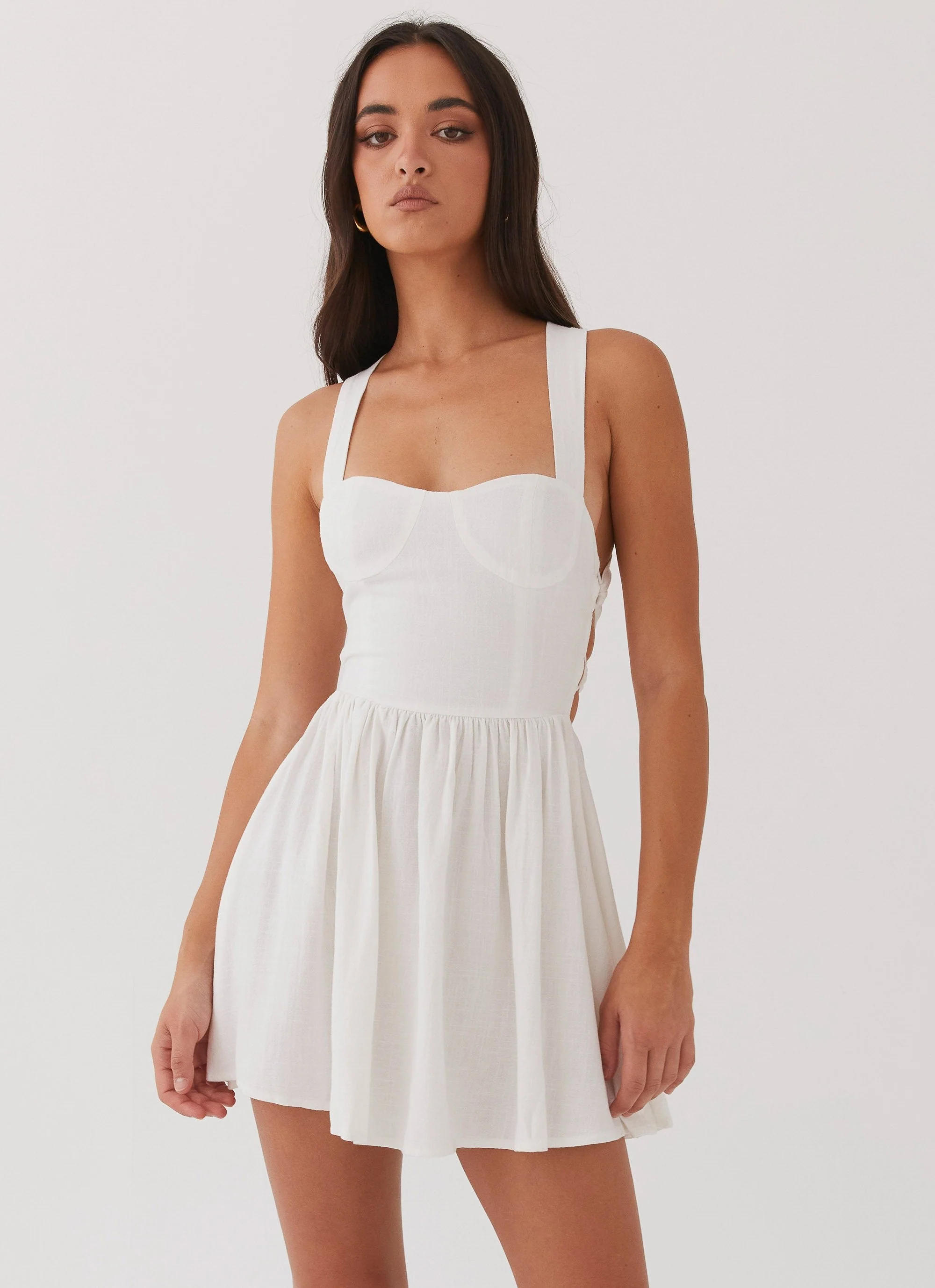 Penelope Linen Mini Dress - Ivory - Image 8