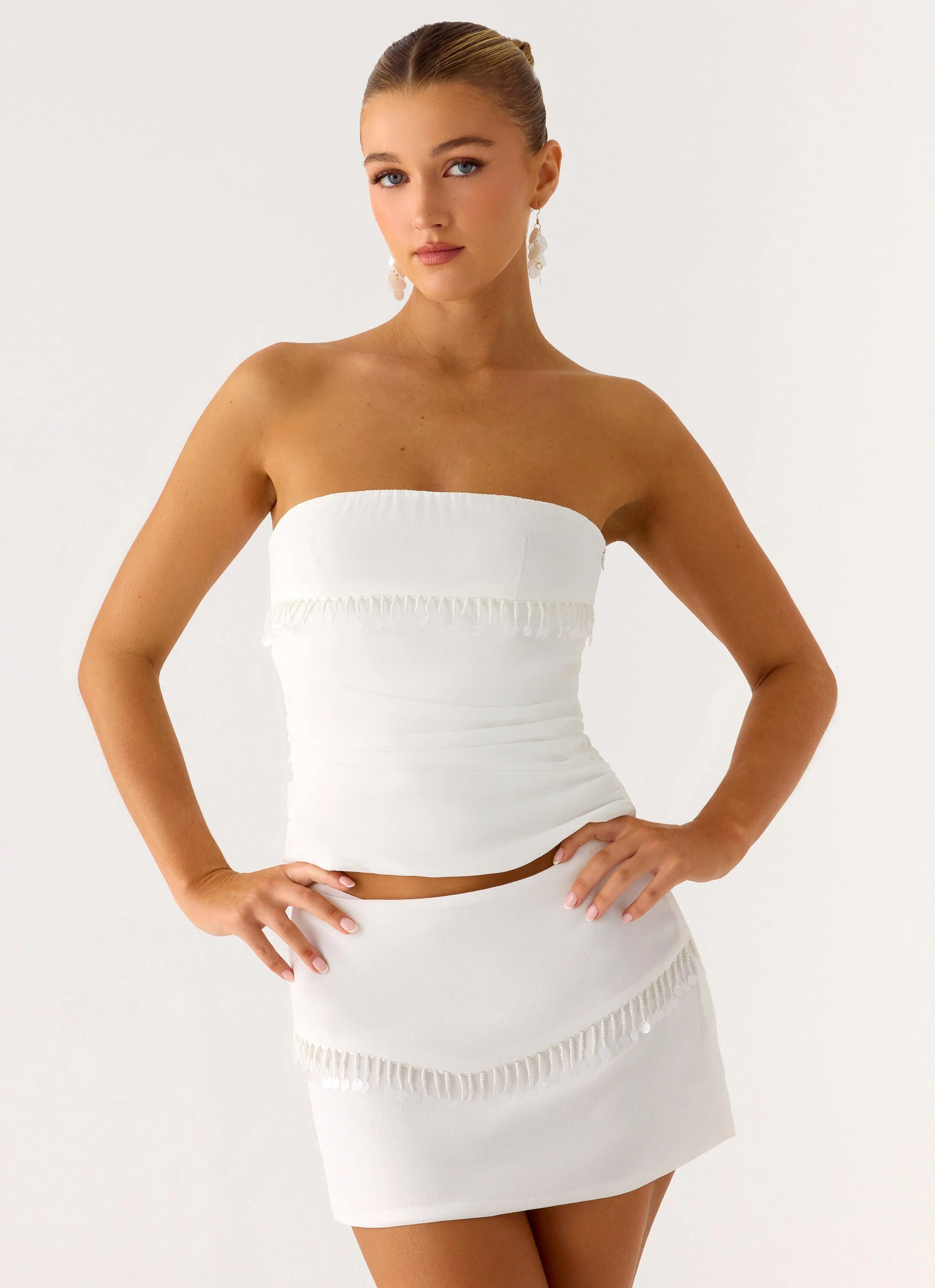 Perfect Celebrity Beaded Mini Skirt - White - Image 6