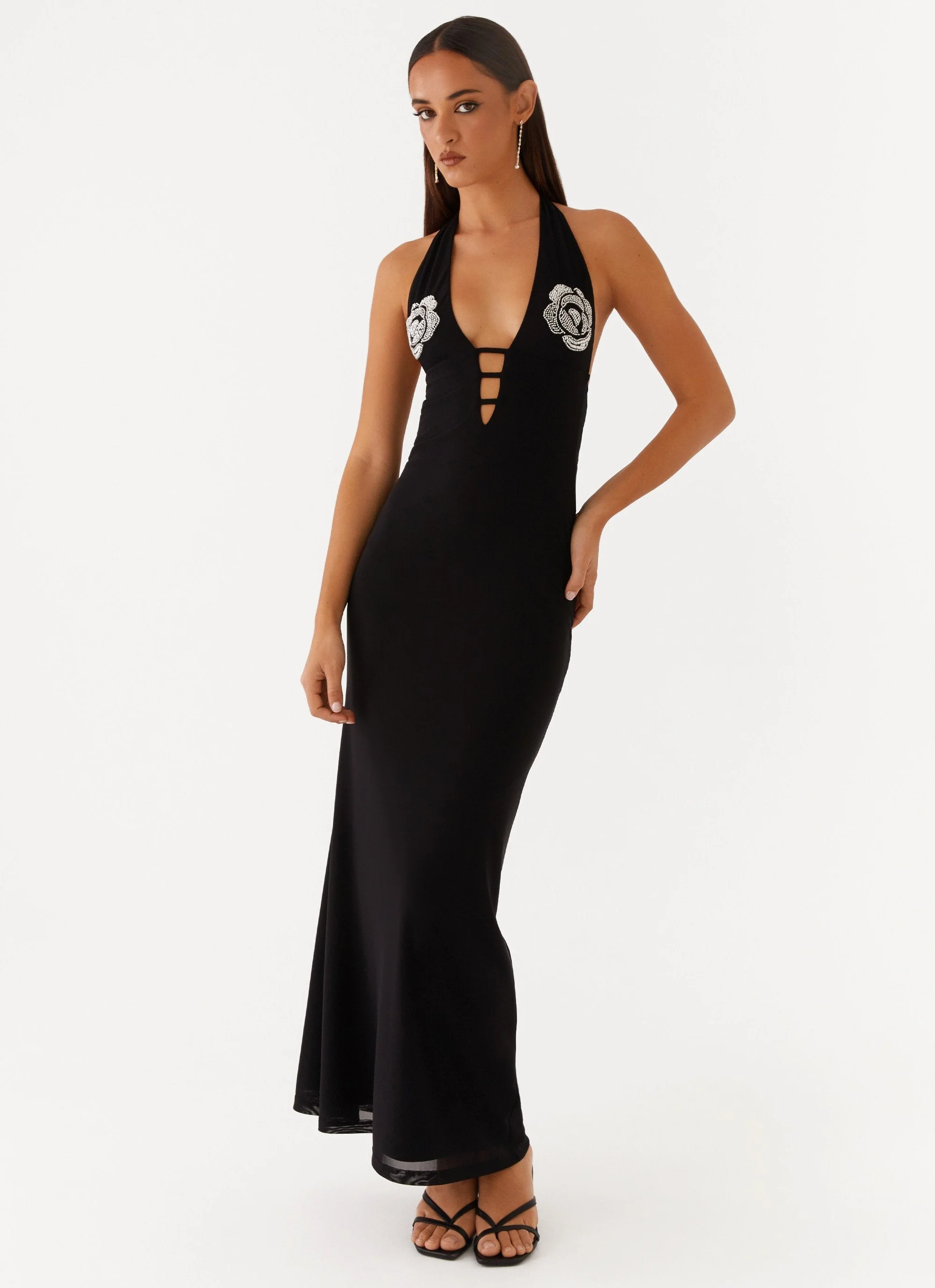 Polina Beaded Halterneck Maxi Dress - Black - Image 3