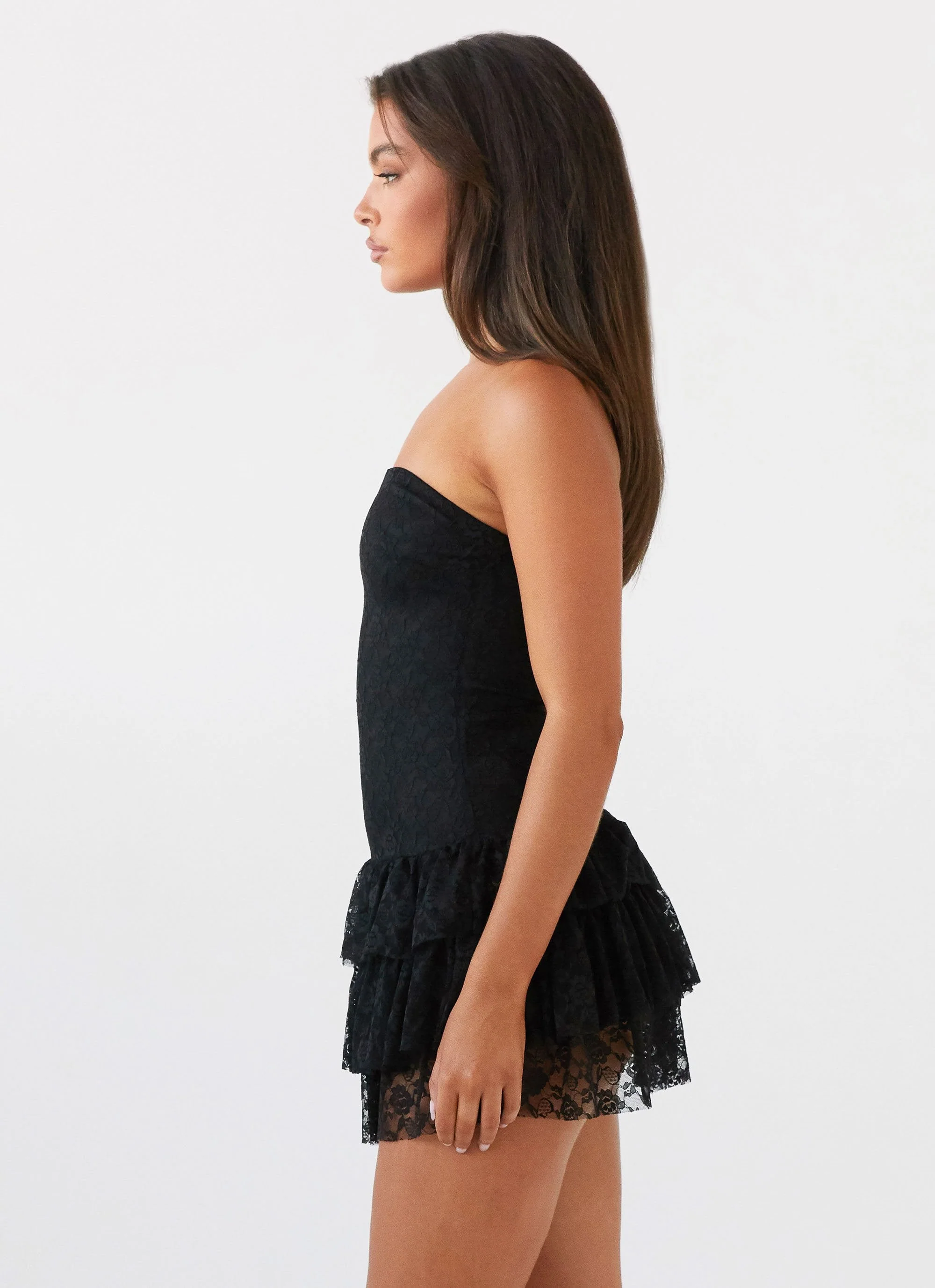 Posie Lace Tube Mini Dress - Black - Image 4