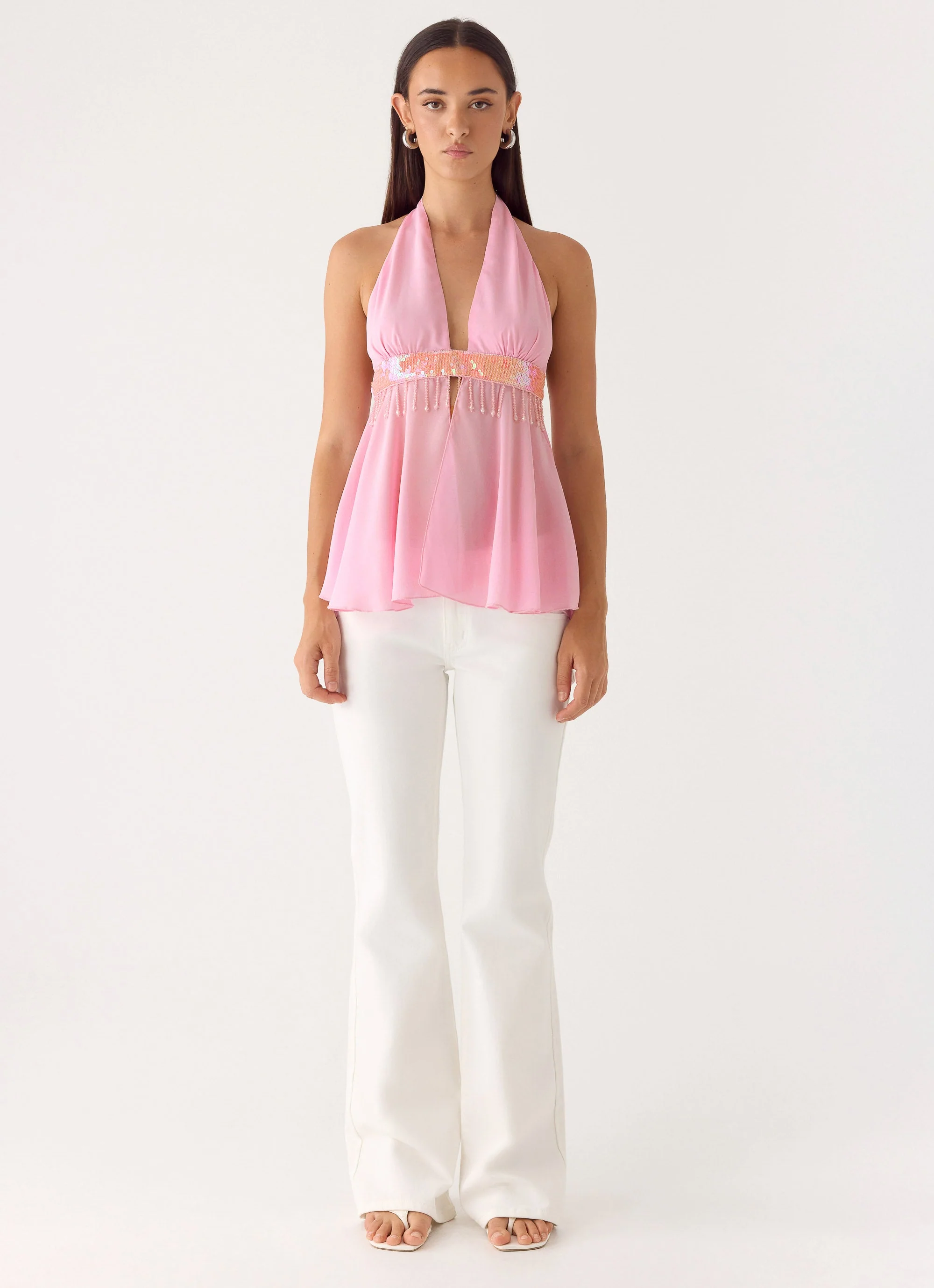Put It Straight Beaded Sequin Top - Baby Pink - Image 4