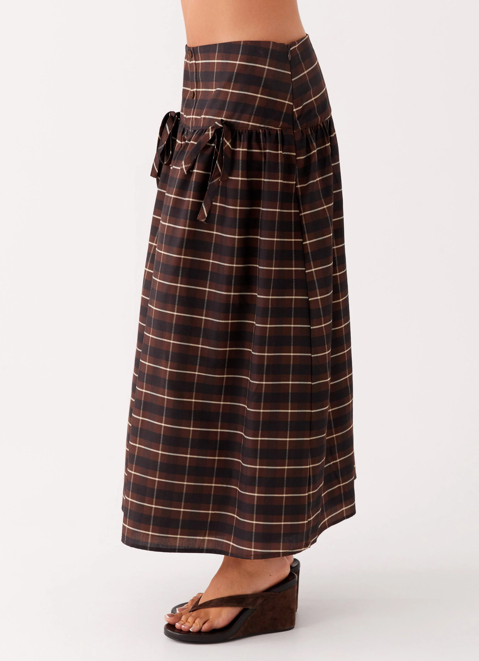 Quiet Places Cotton Midi Skirt - Chocolate Check - Image 2