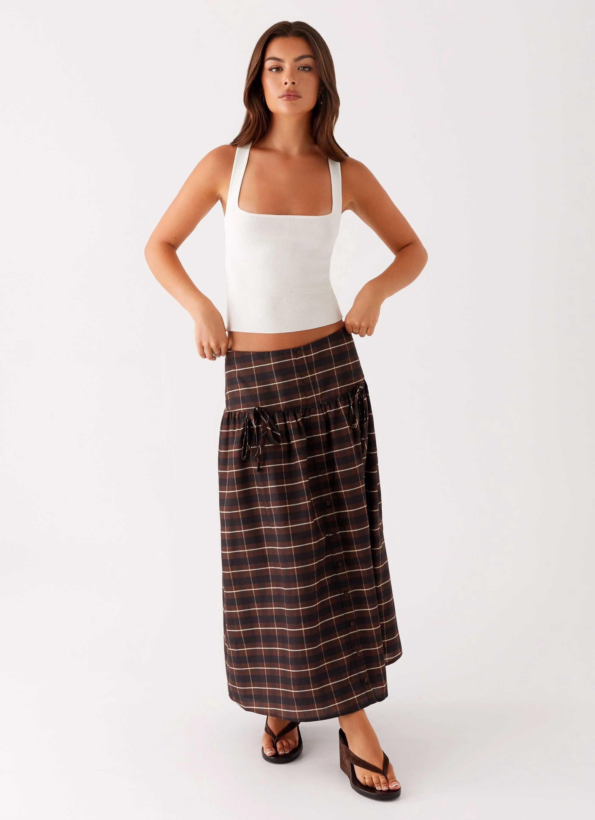Quiet Places Cotton Midi Skirt - Chocolate Check - Image 5