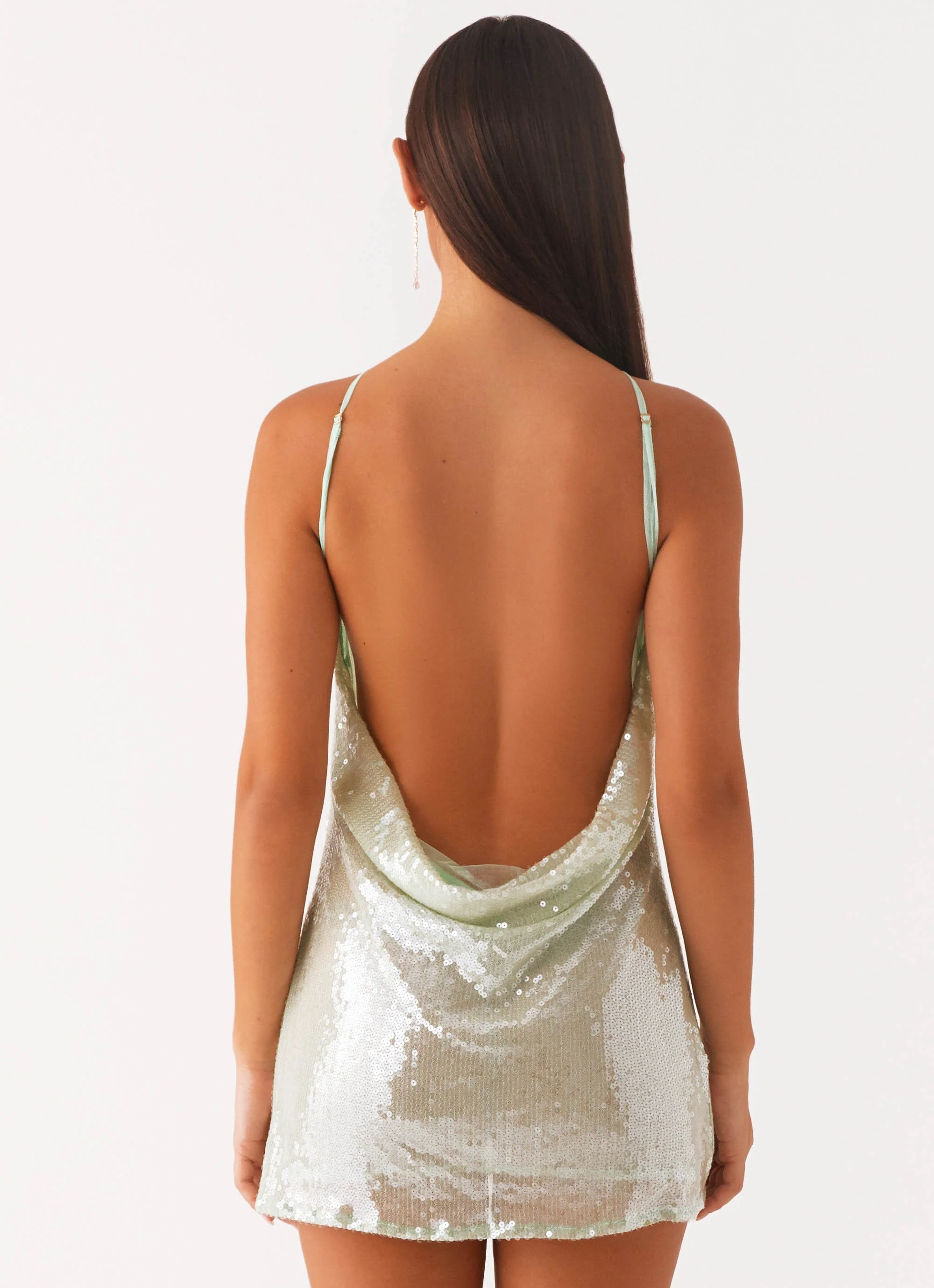 Radiant Energy Cowl Back Mini Dress - Mint - Image 4