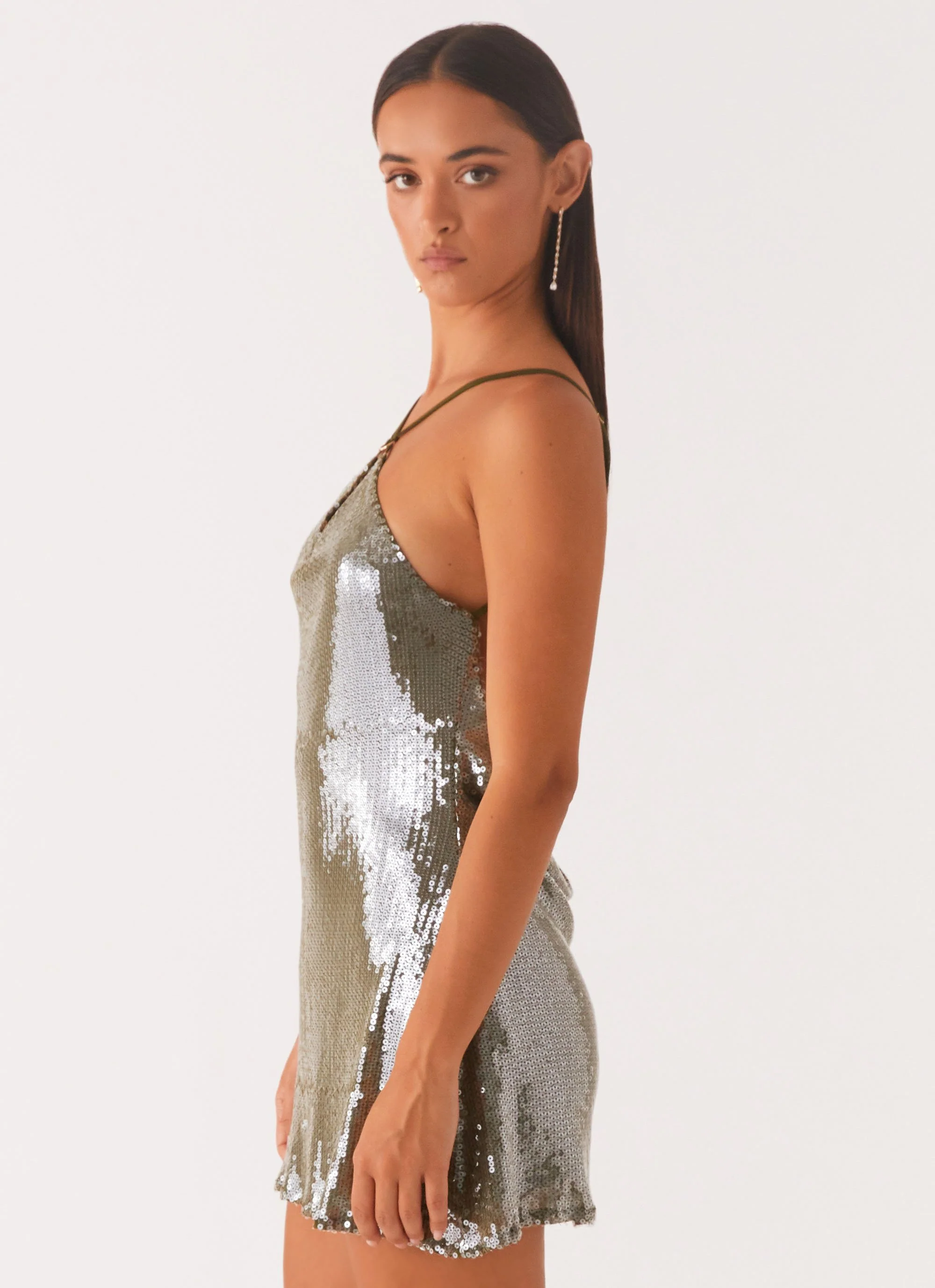 Radiant Energy Cowl Back Mini Dress - Olive - Image 2