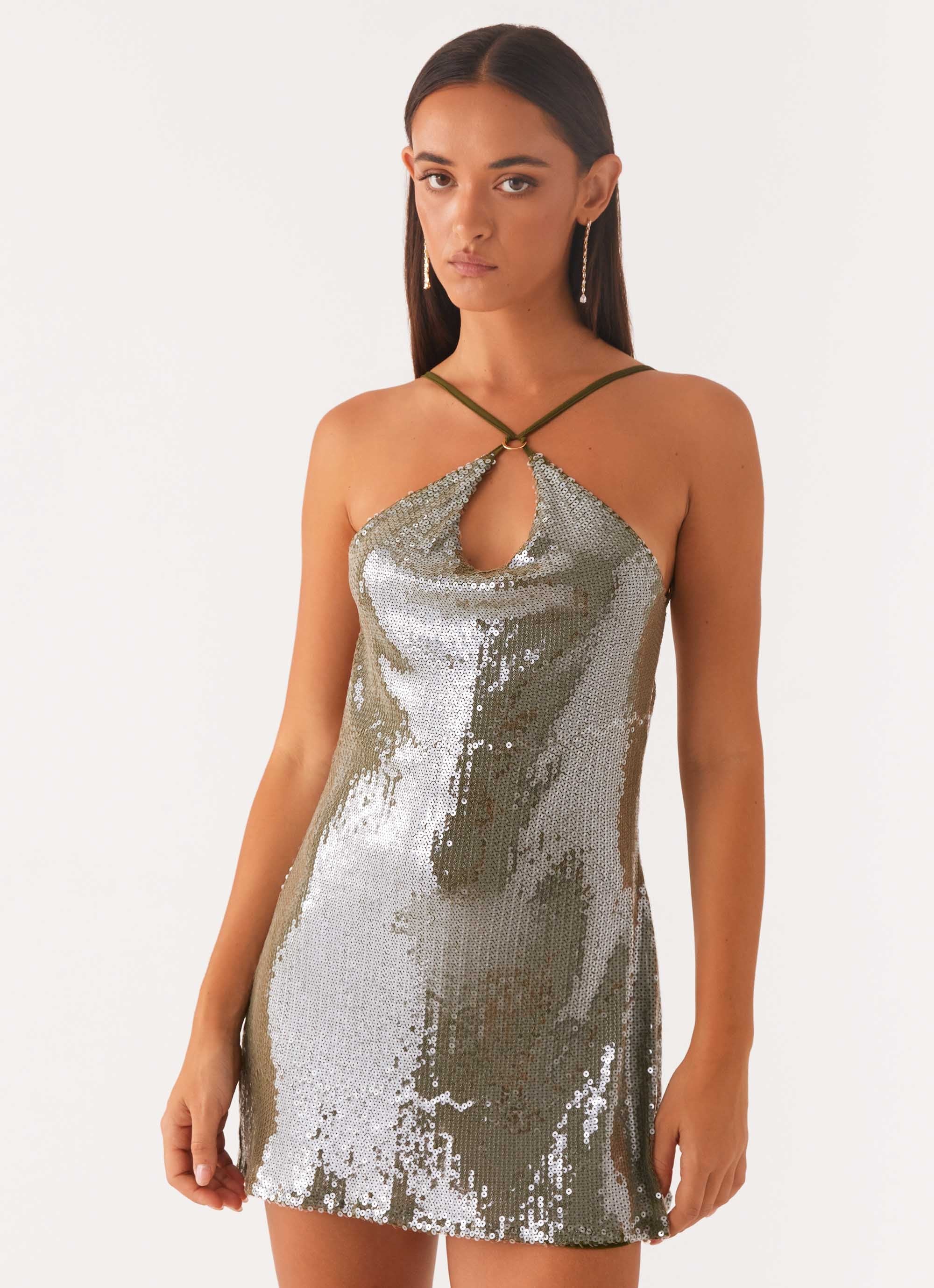 Radiant Energy Cowl Back Mini Dress - Olive - Image 4