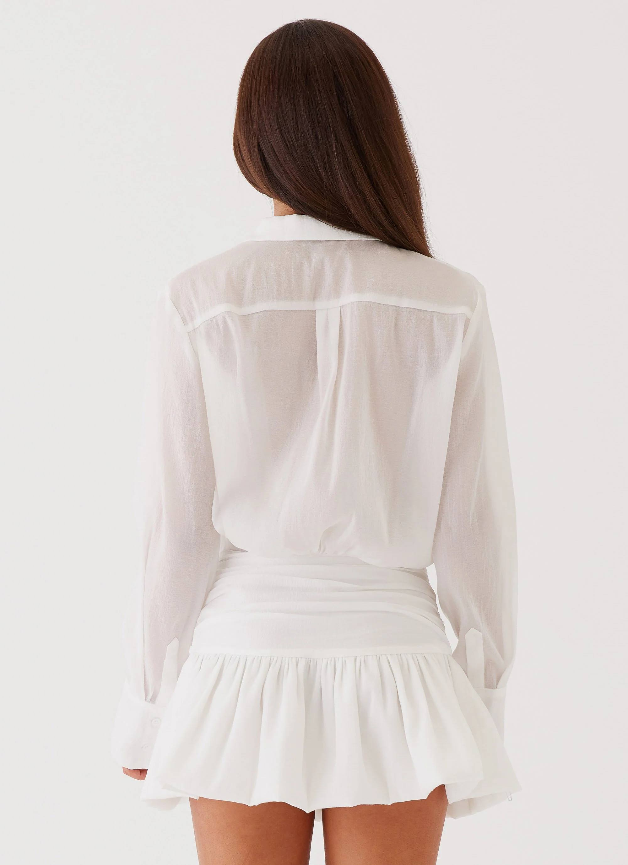 Rae Long Sleeve Shirt Dress - White - Image 4
