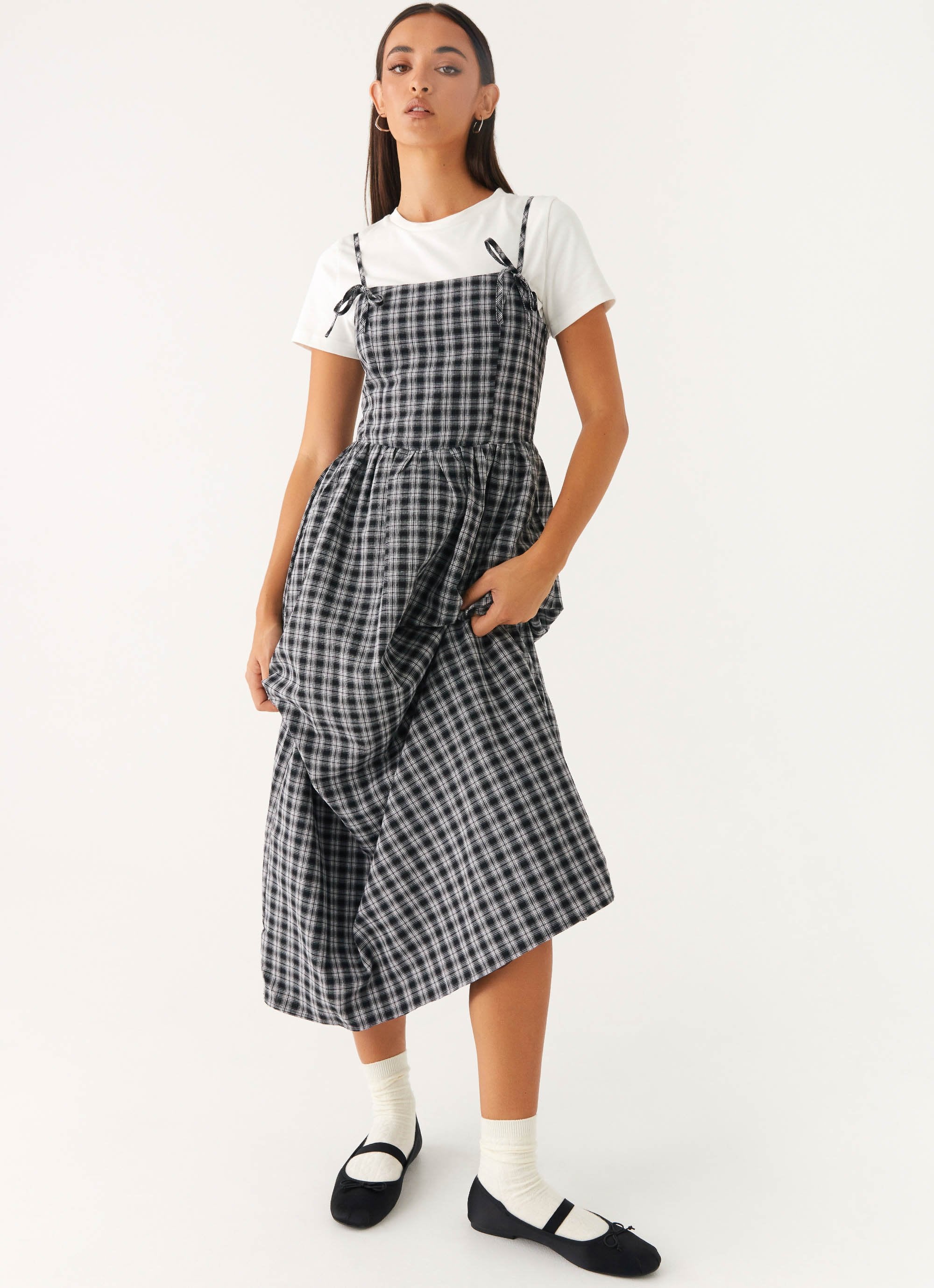 Ramsey Midi Dress - White Black Check - Image 5