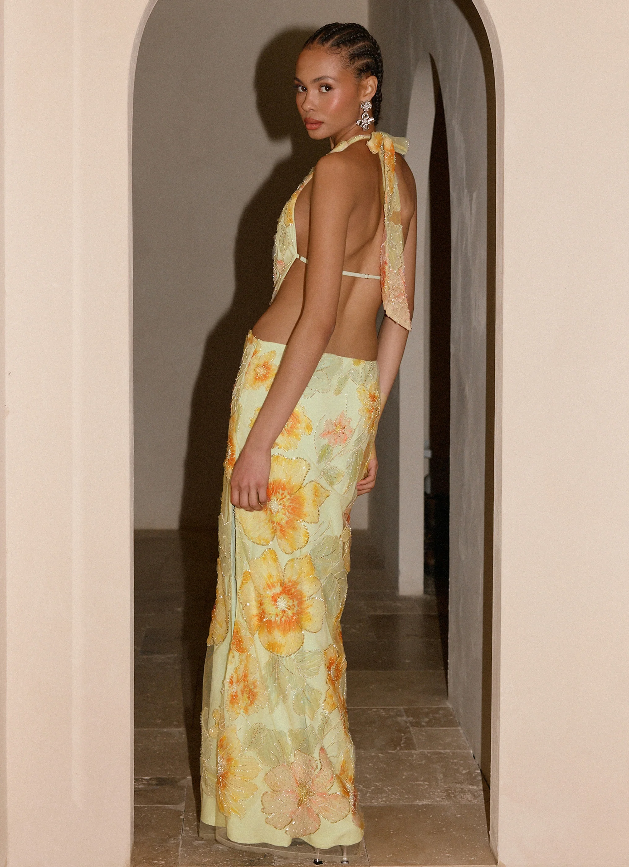 Really Something Beaded Maxi Dress - Green Floral Beaded - Image 2
