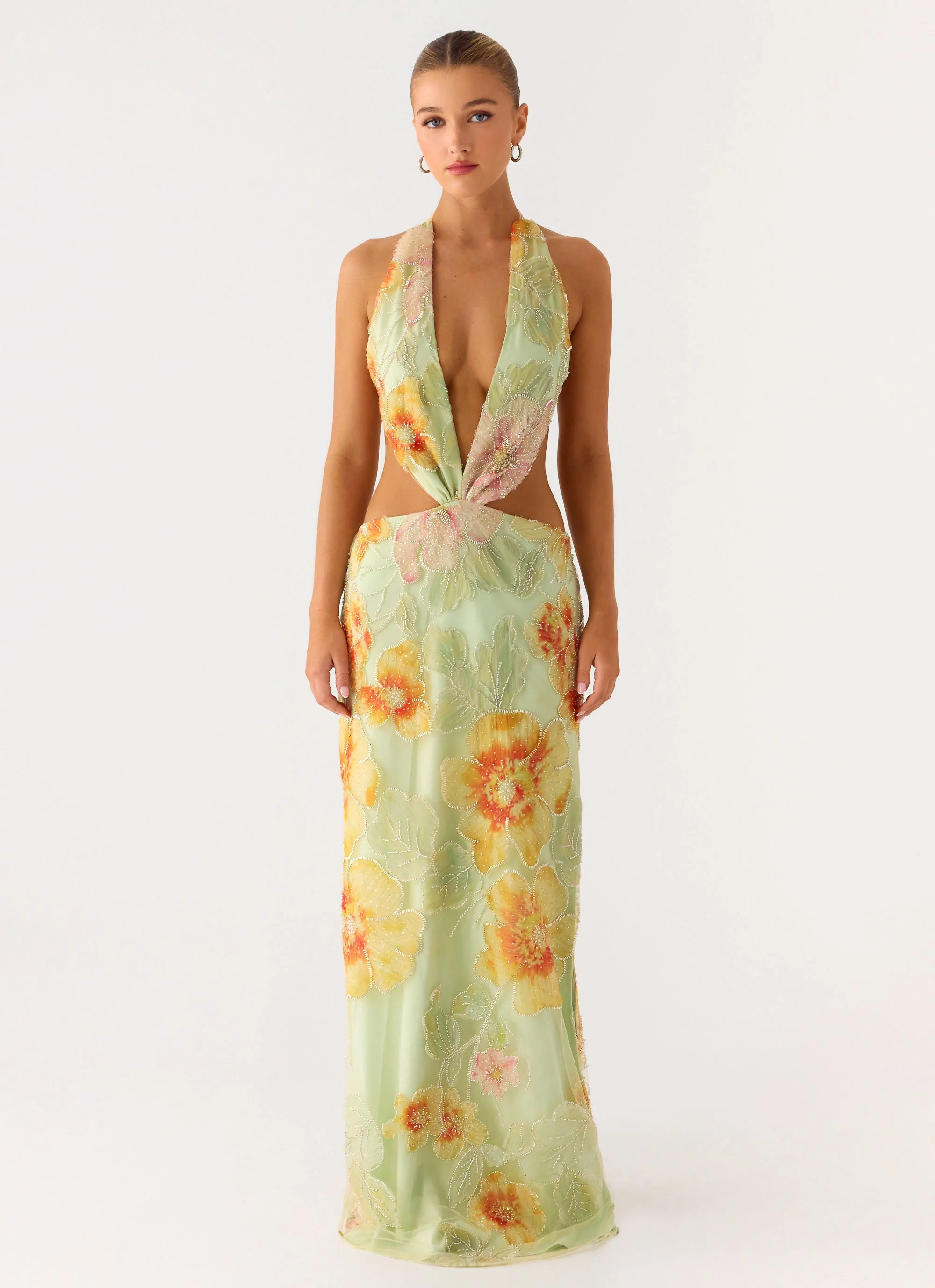 Really Something Beaded Maxi Dress - Green Floral Beaded - Image 5