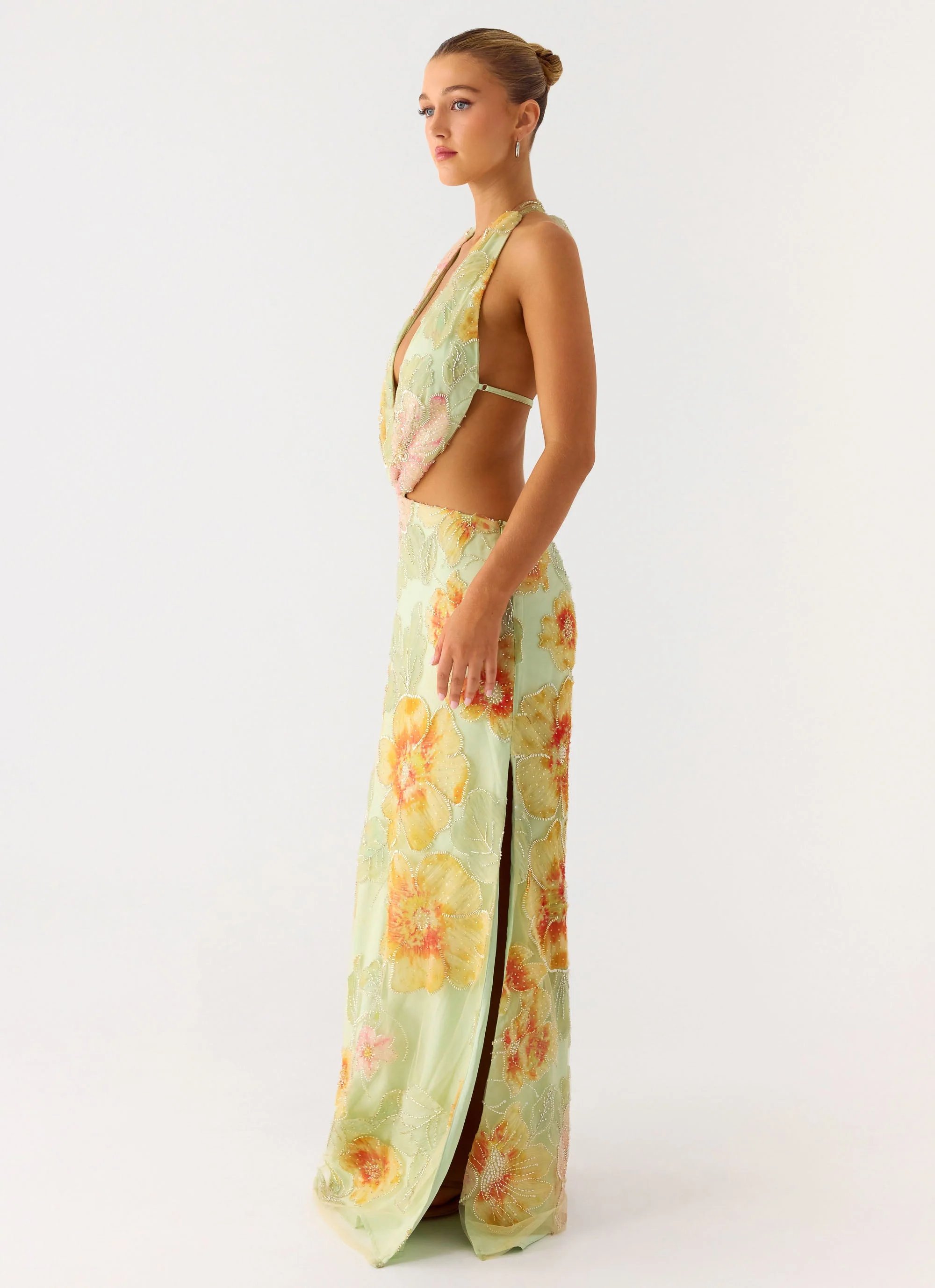 Really Something Beaded Maxi Dress - Green Floral Beaded - Image 6
