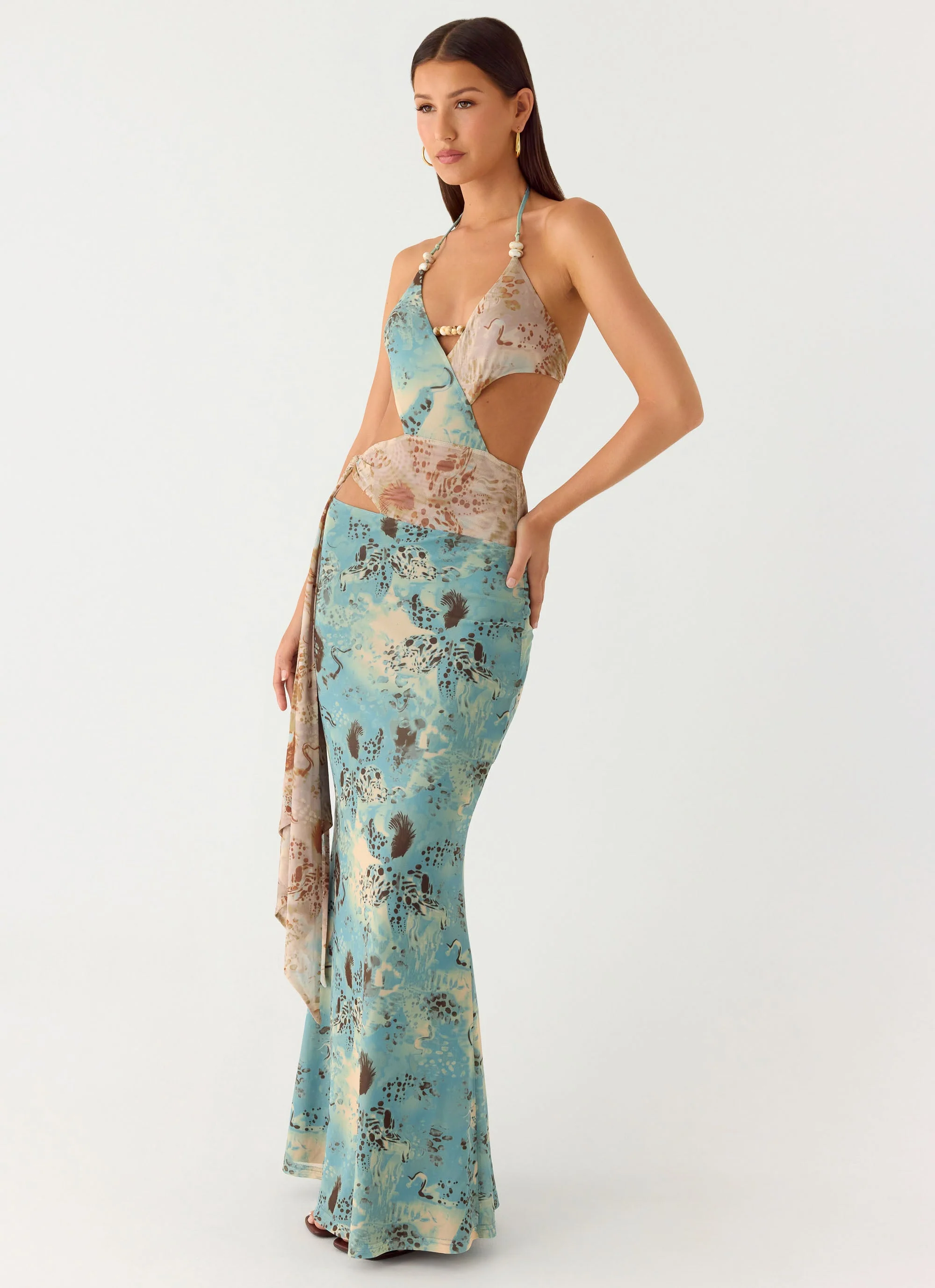 Rebel Beaded Maxi Dress - Aqua Blur - Image 4