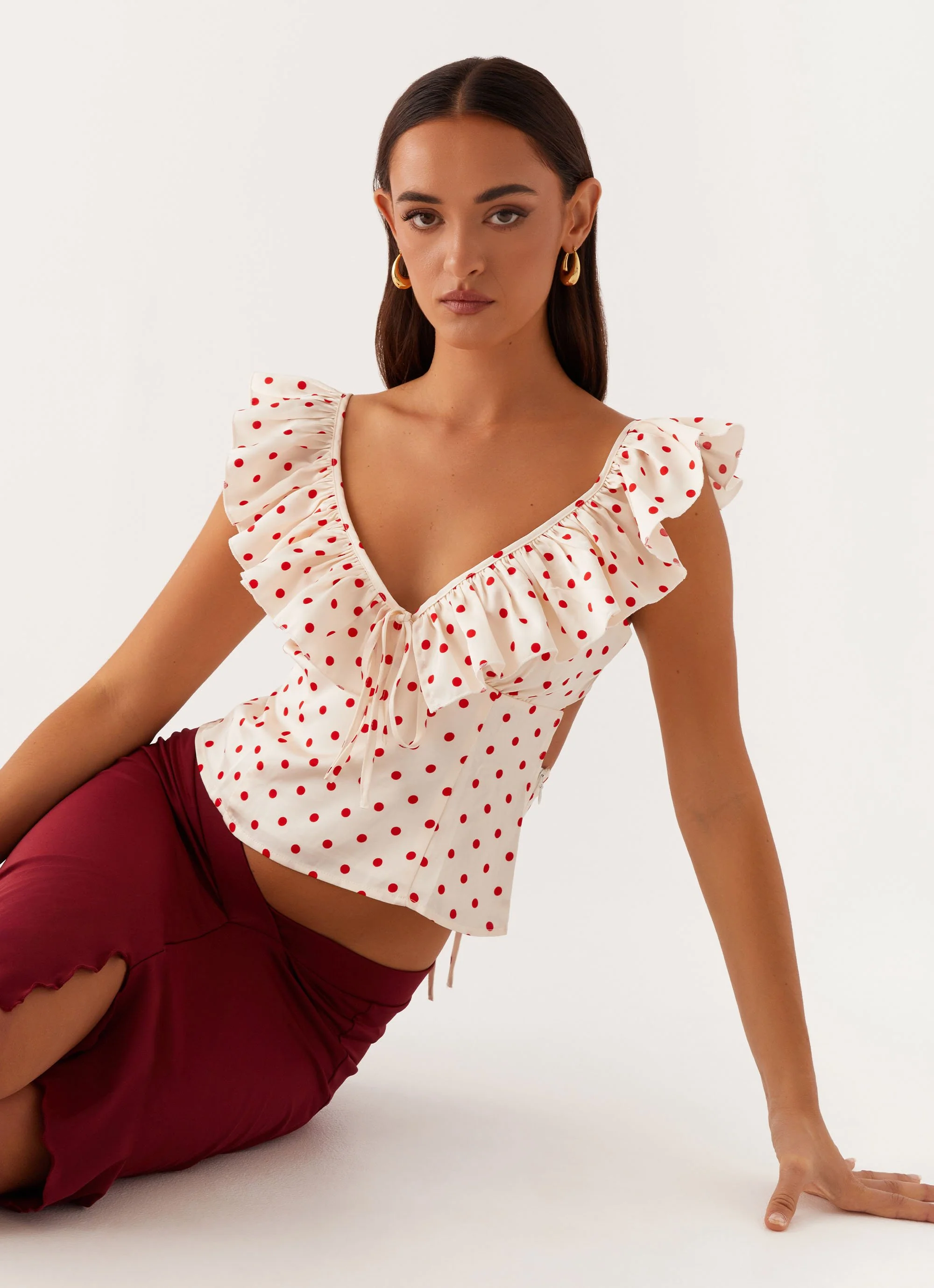 Regan Ruffle Top - Red Polka Dot - Image 6