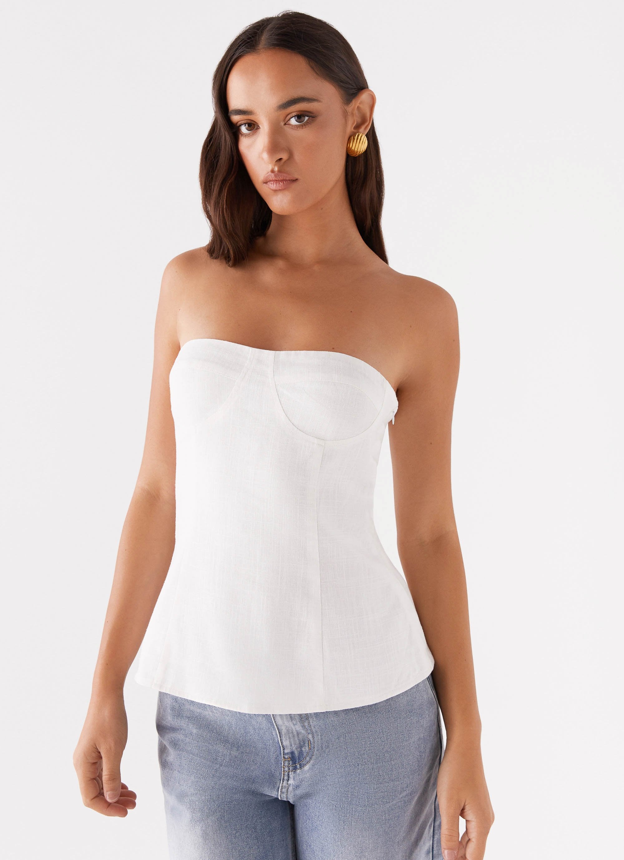 Rennie Linen Bustier Top - White - Image 5