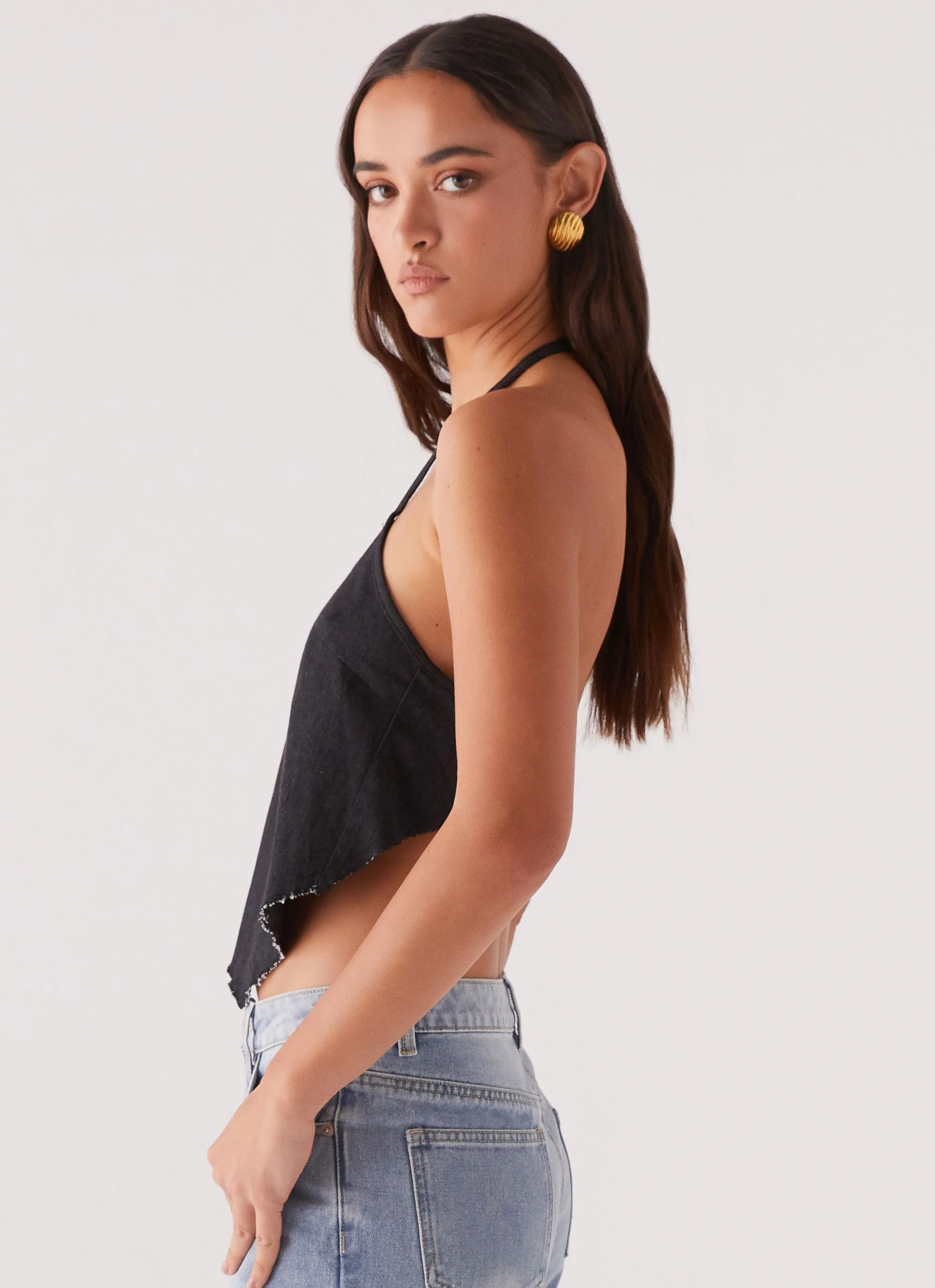 Rexi Halter Denim Top - Washed Black - Image 3