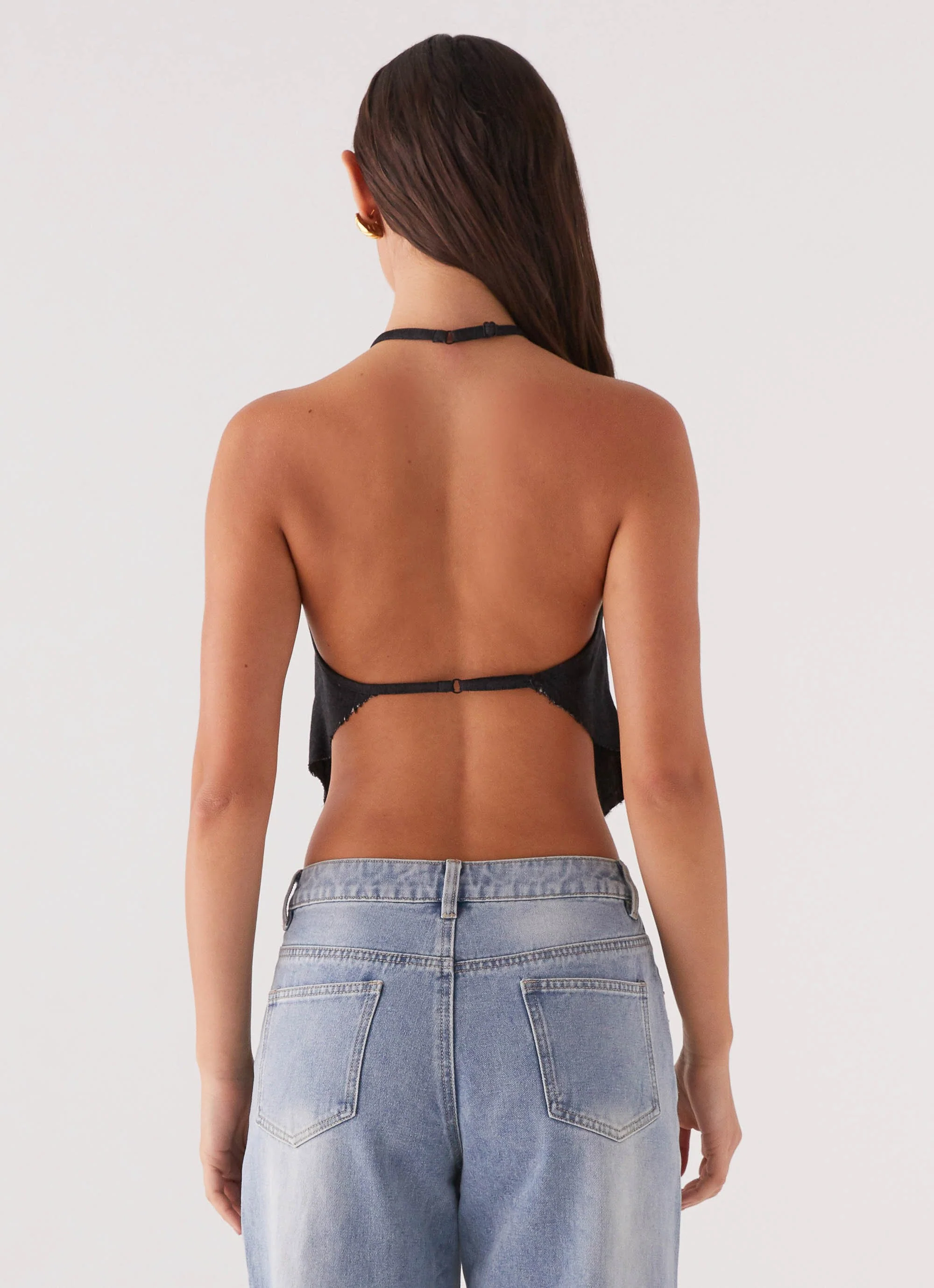 Rexi Halter Denim Top - Washed Black - Image 4