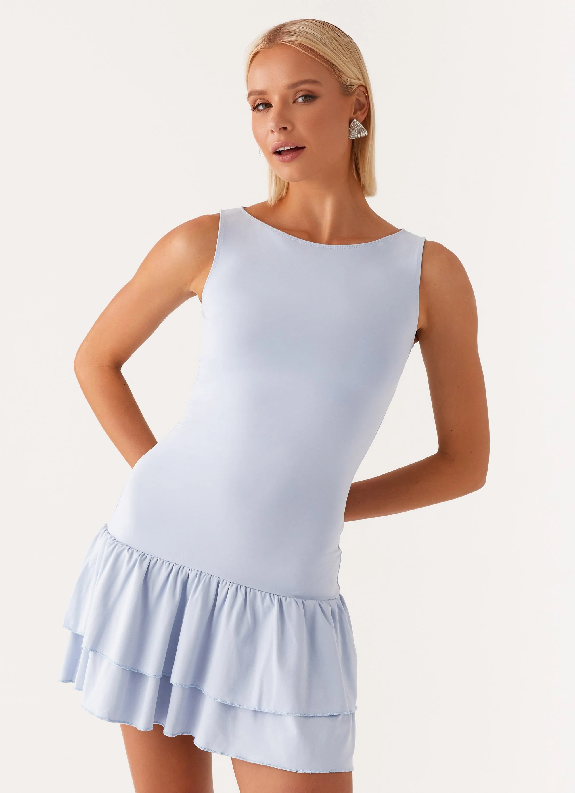 Rhiannon Frill Mini Dress - Blue - Image 5