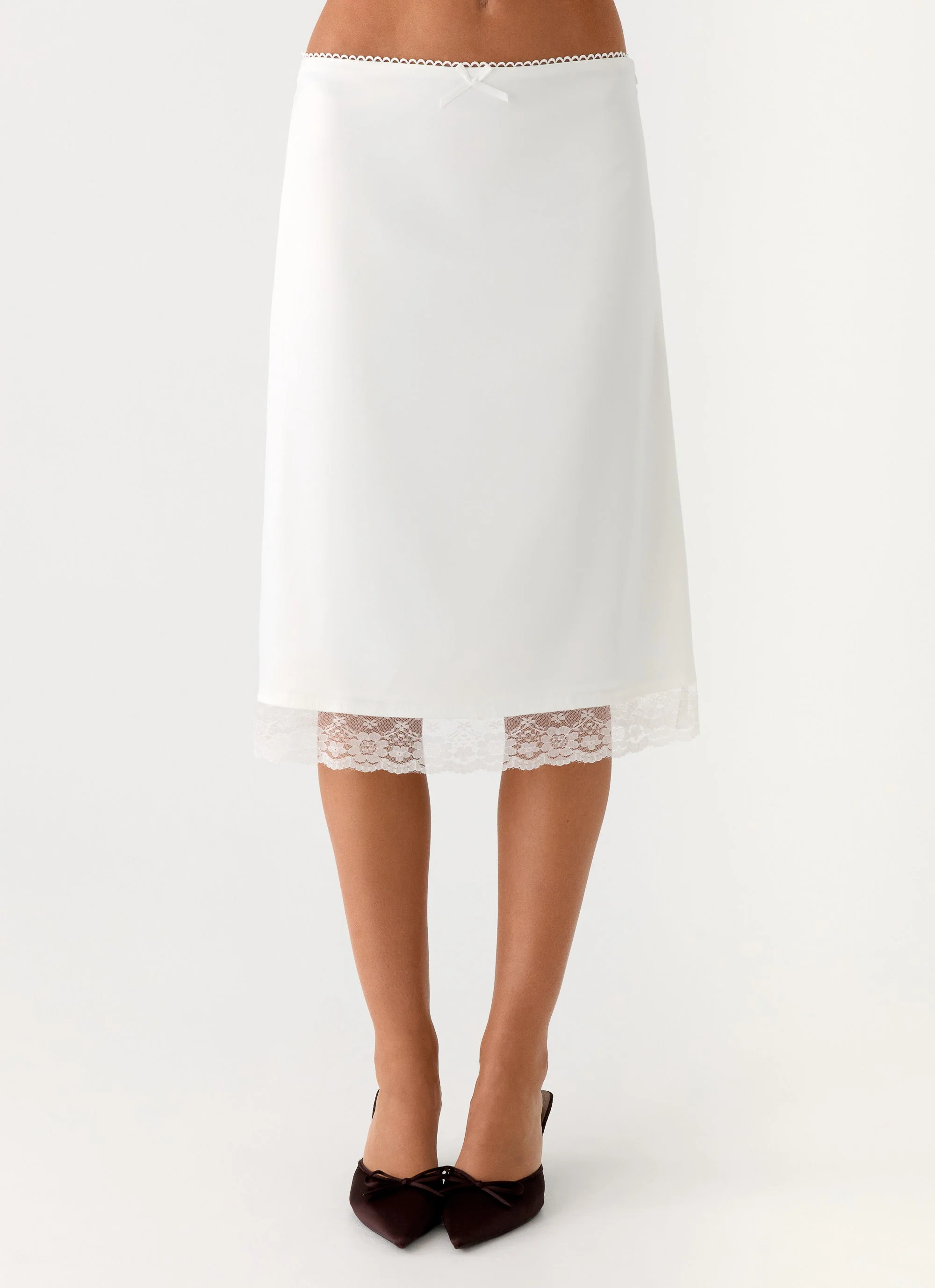 Rina Low Rise Satin Midi Skirt - White - Image 3