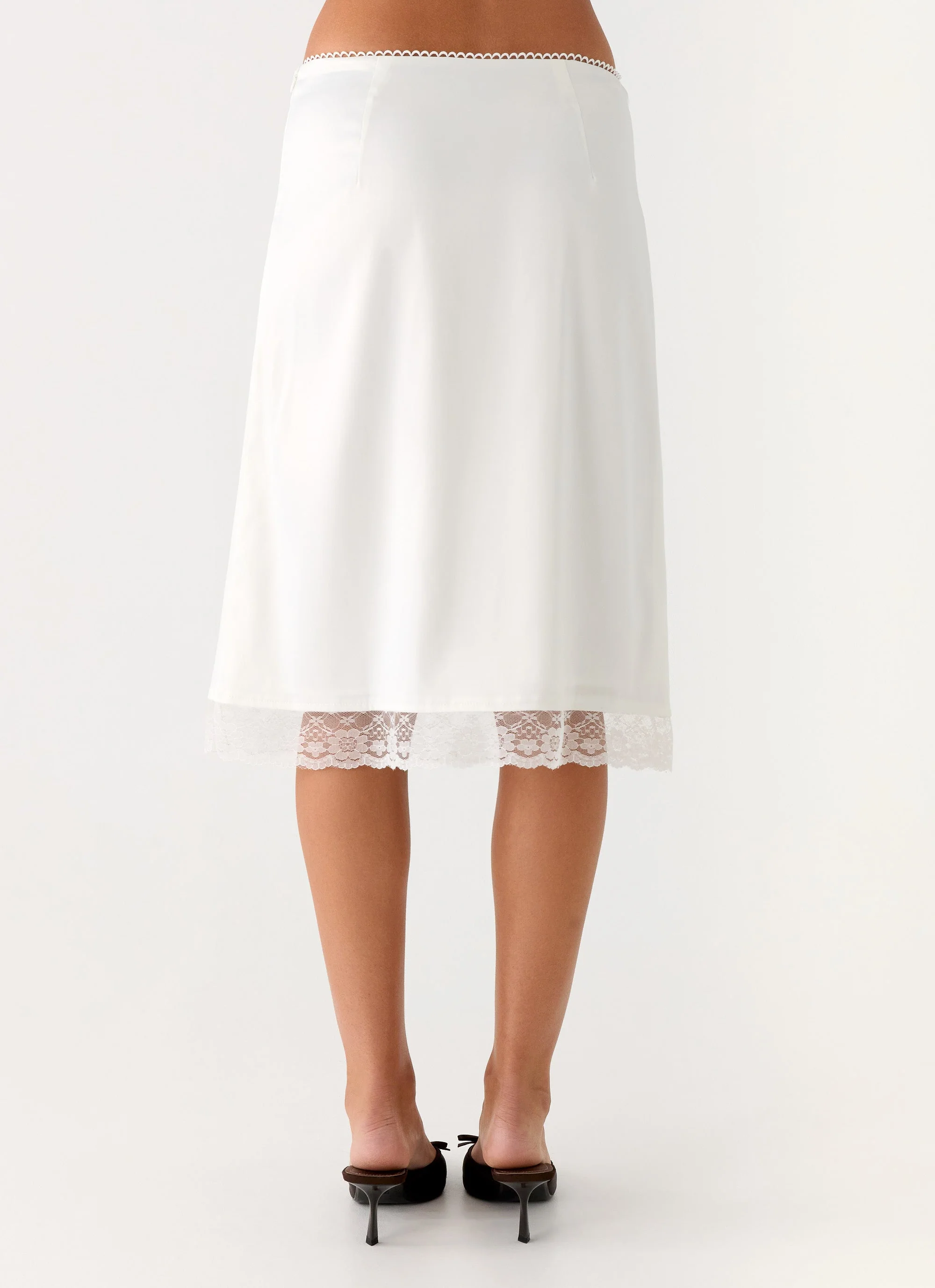 Rina Low Rise Satin Midi Skirt - White - Image 5
