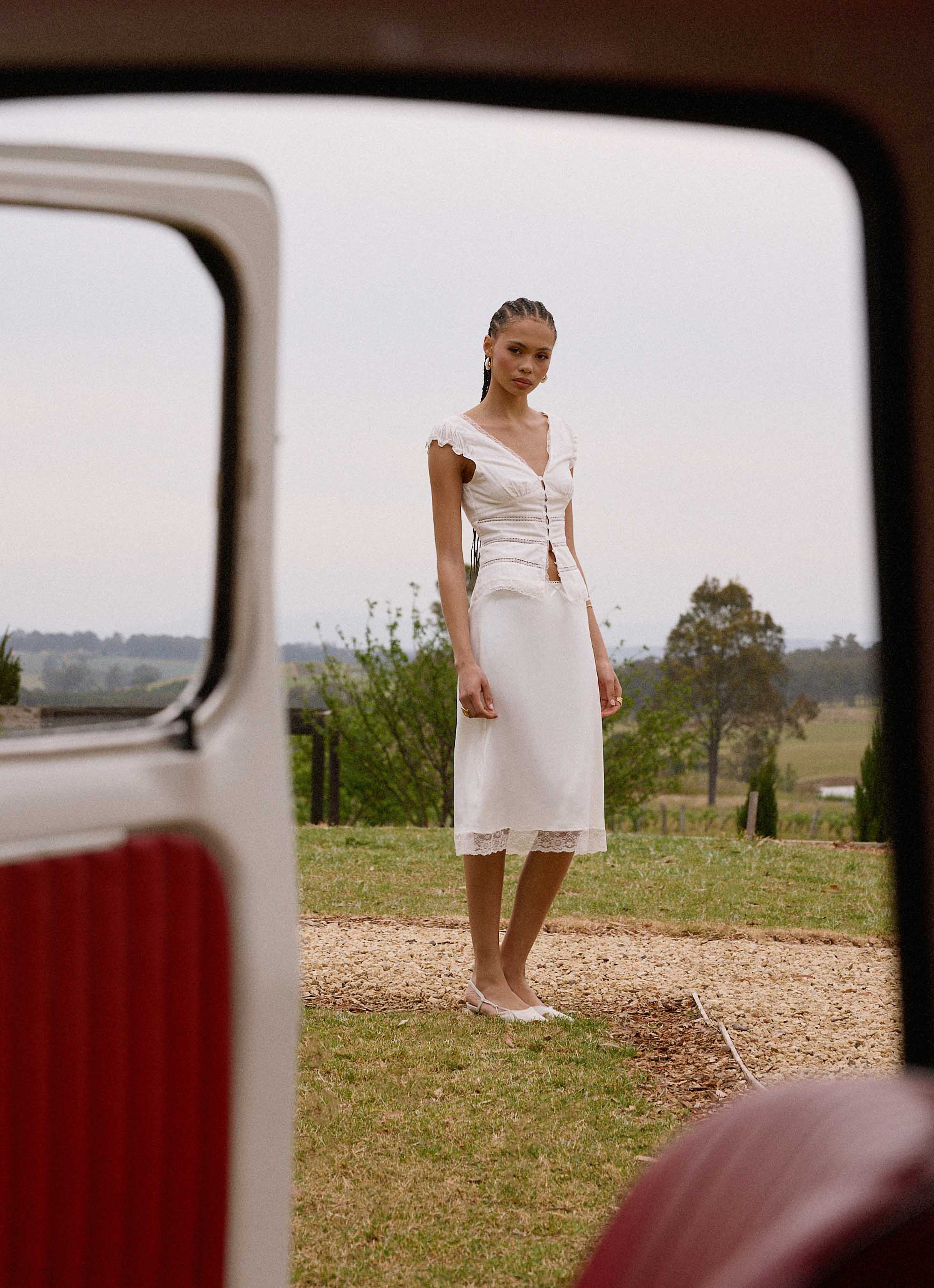 Rina Low Rise Satin Midi Skirt - White - Image 7