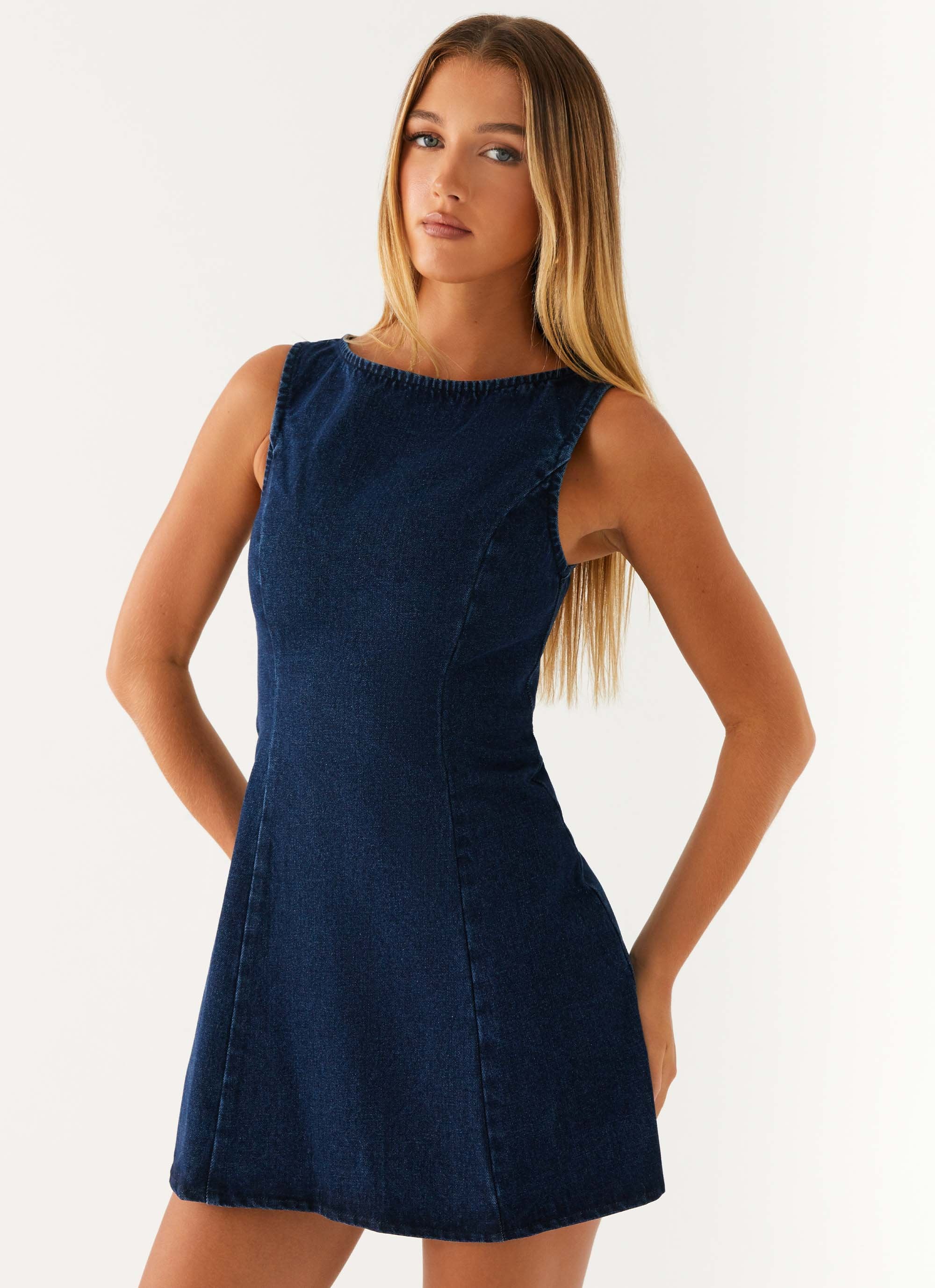 Rochelle Denim Mini Dress - Blue - Image 5