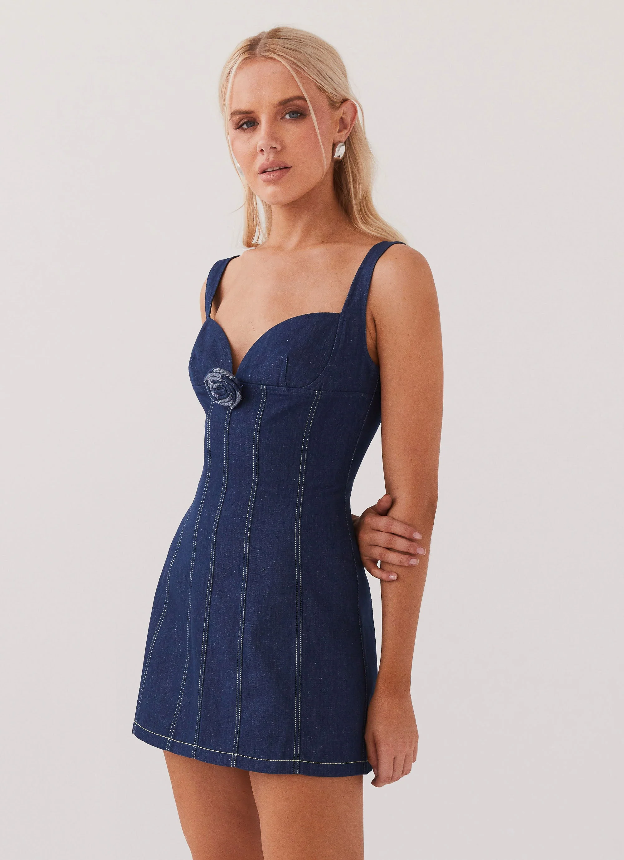 Rosalia Denim Mini Dress - Indigo - Image 3