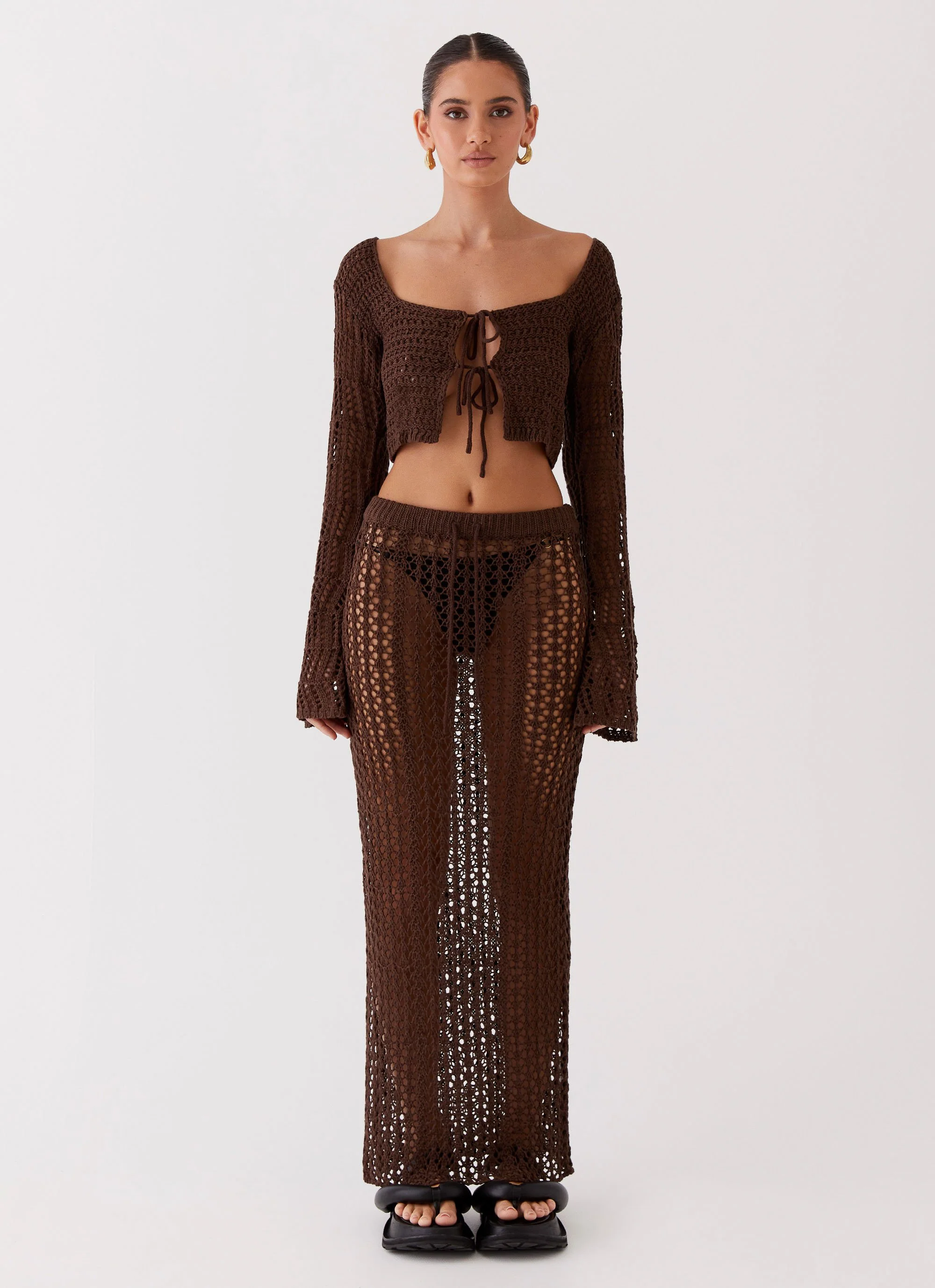 Rosalina Crochet Maxi Skirt - Chocolate - Image 2