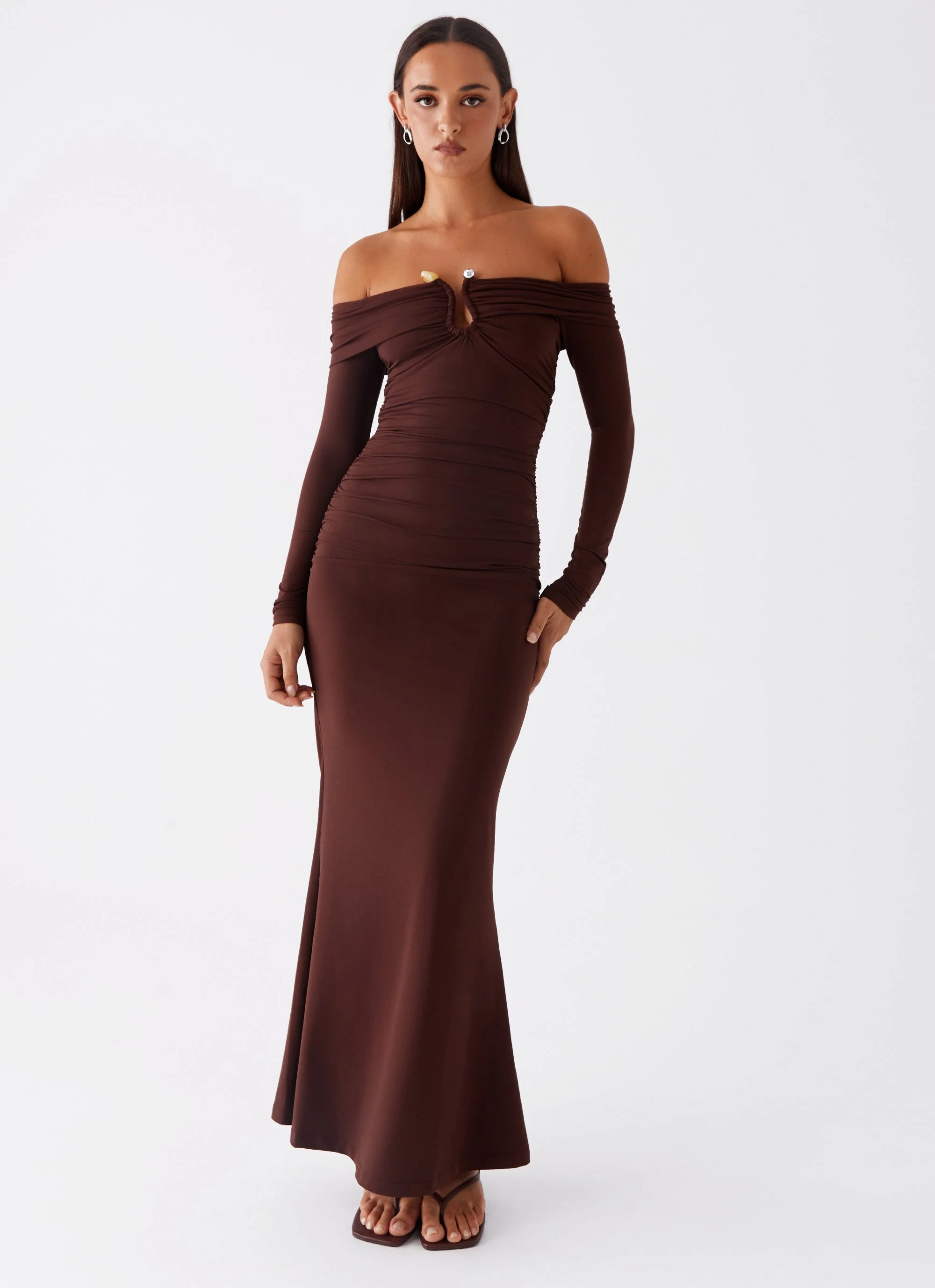 Rudy Long Sleeve Maxi Dress - Chocolate - Image 5