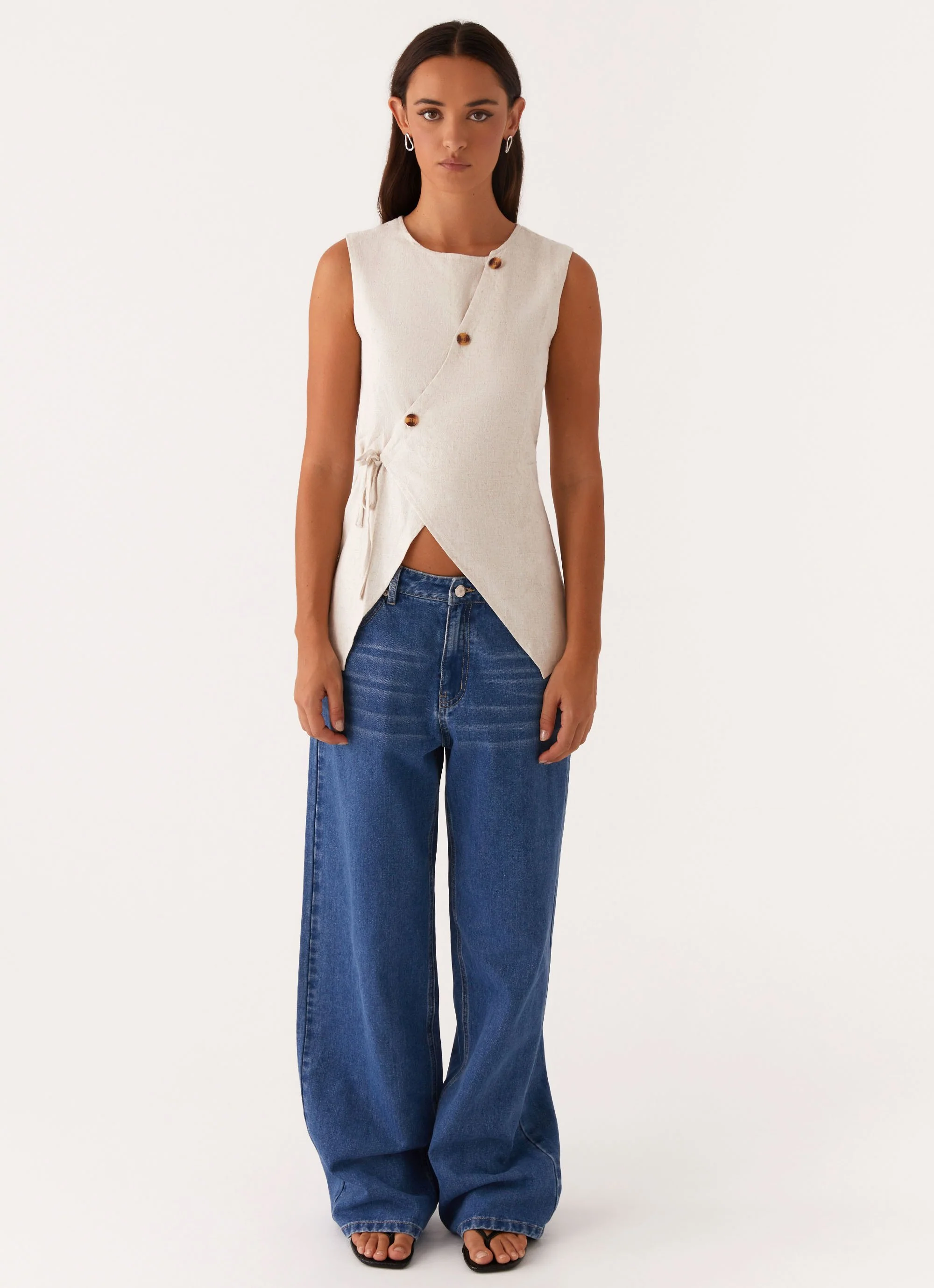 Runaway Button Tie Vest - Oatmeal - Image 2