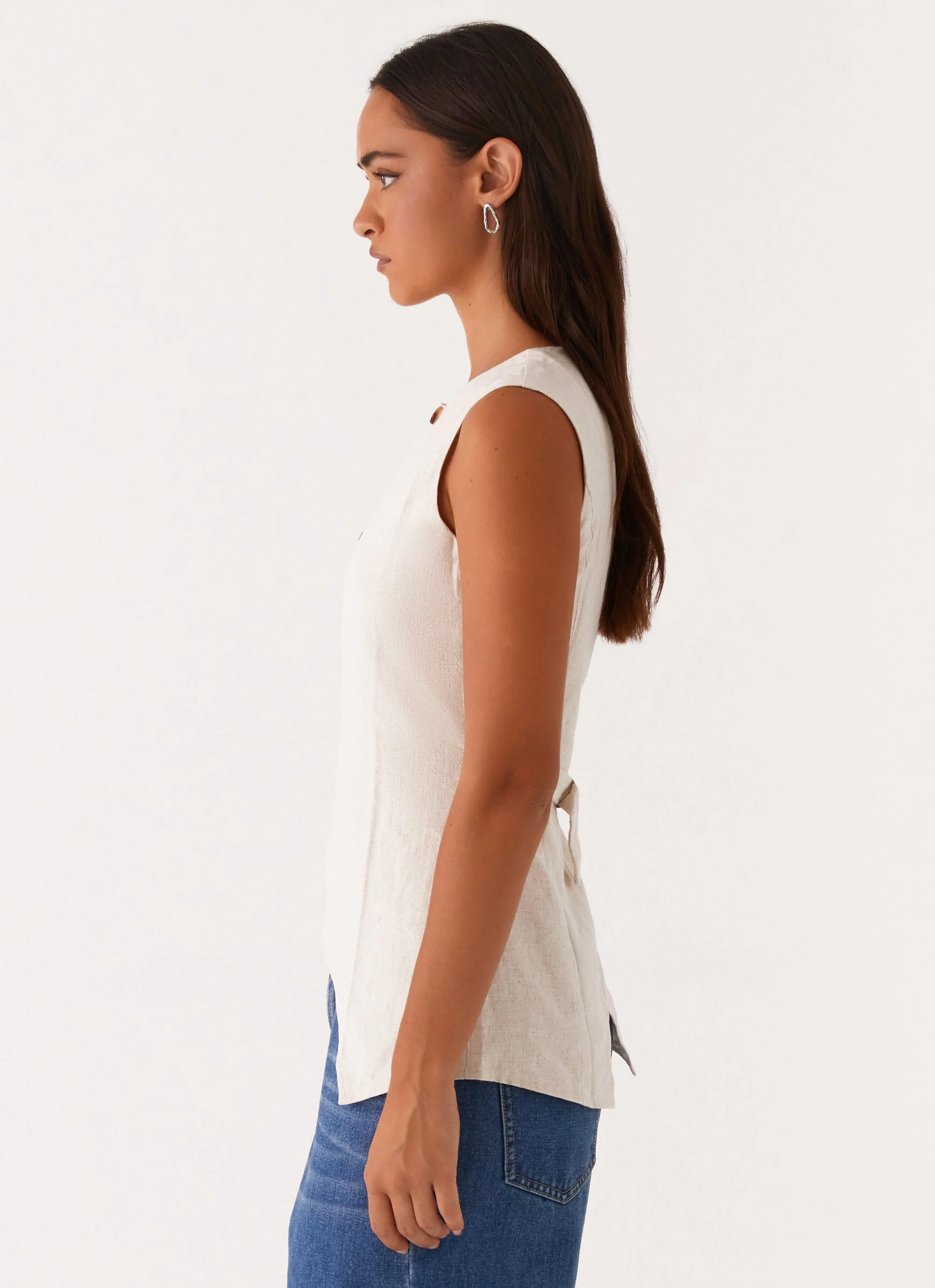 Runaway Button Tie Vest - Oatmeal - Image 3