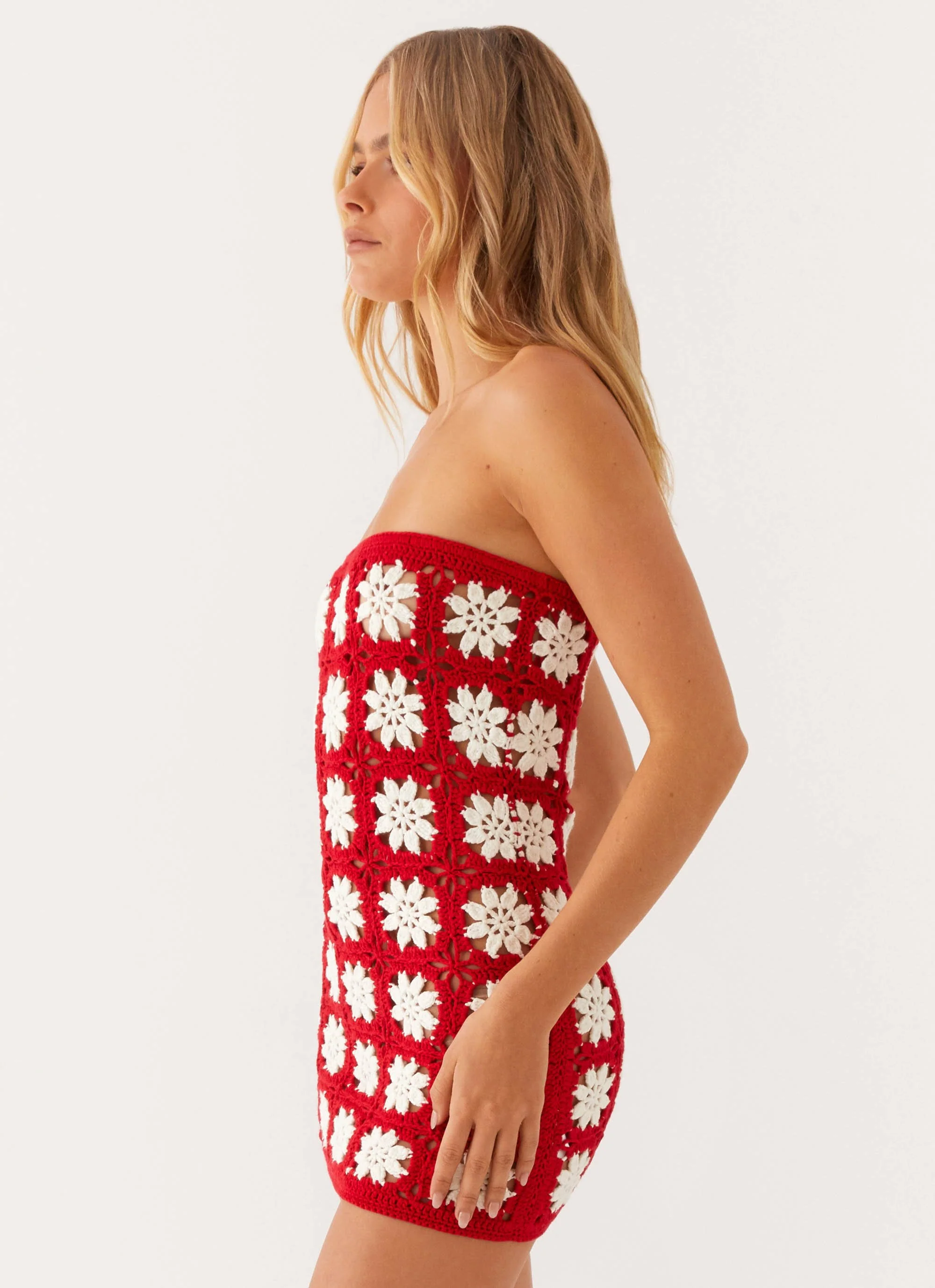 Sabrina Crochet Mini Dress - Red - Image 5
