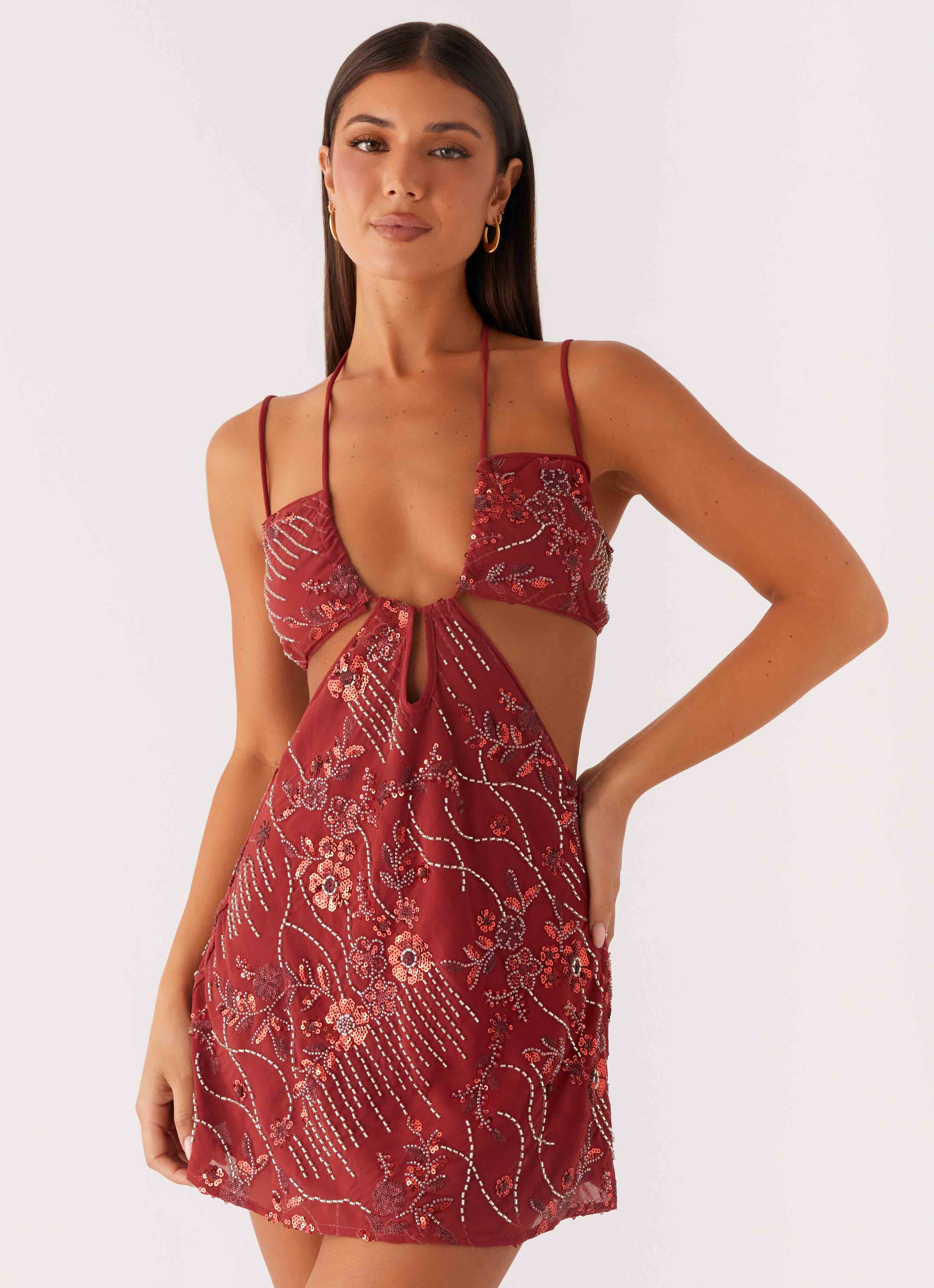 Sahara Nights Beaded Mini Dress - Rust - Image 5