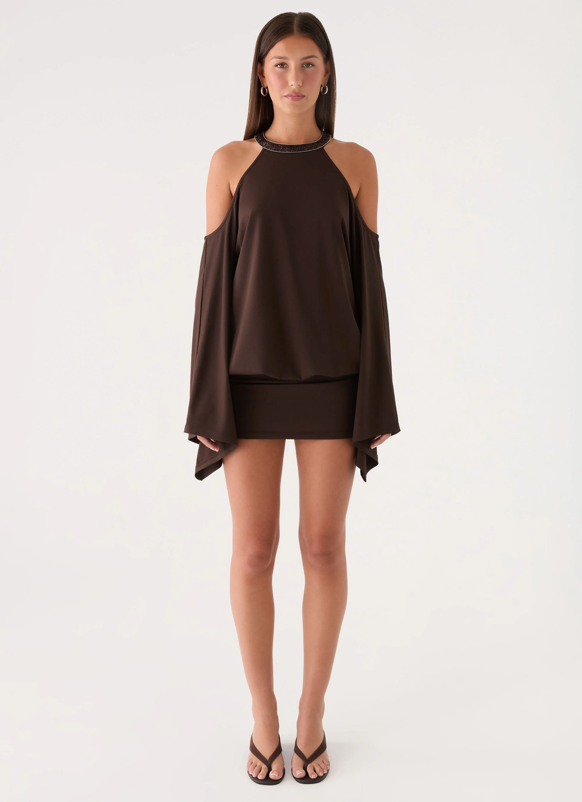Sanah Long Sleeve Mini Dress - Chocolate - Image 4