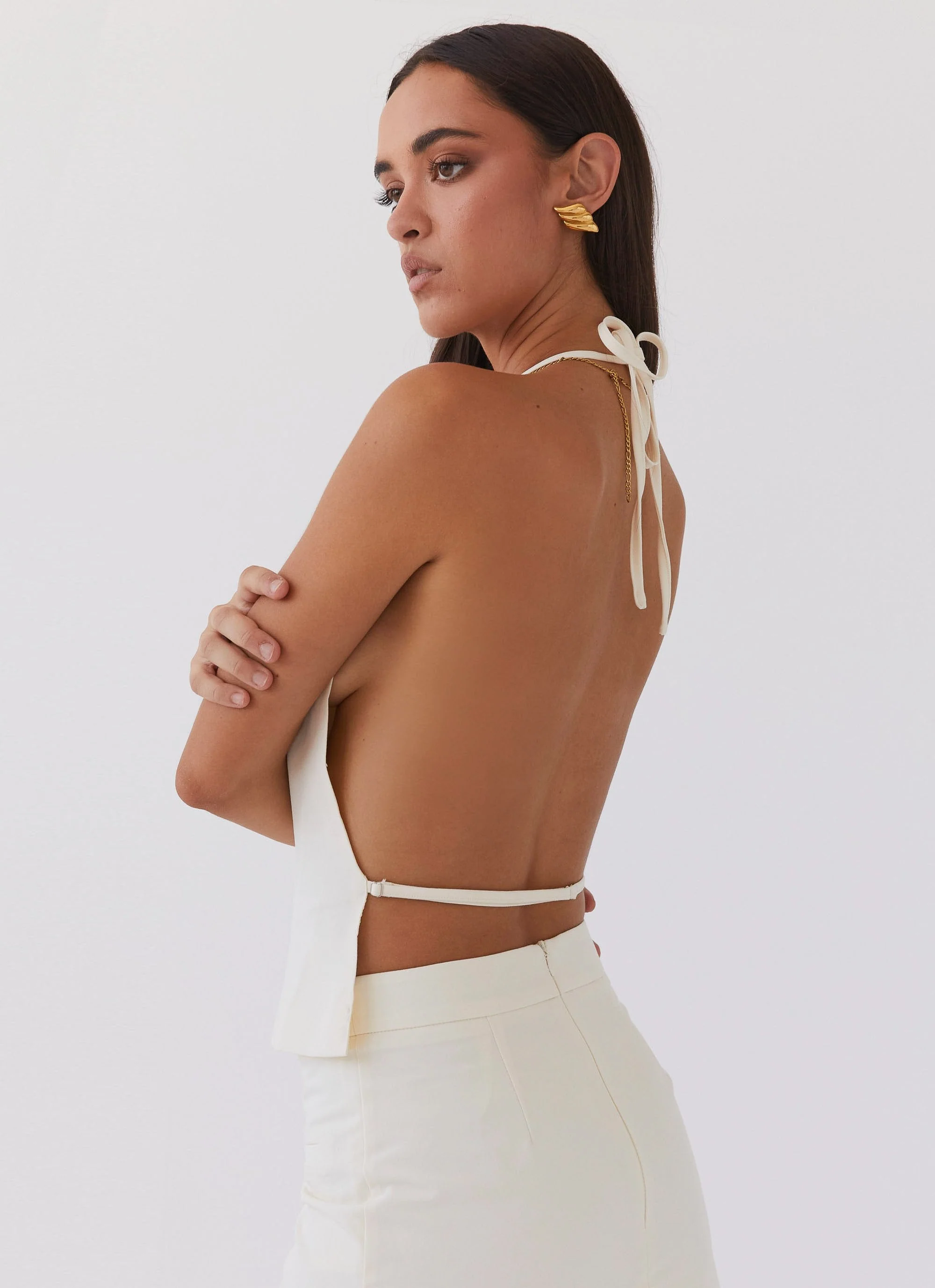 Sarah Halterneck Vest Top - Ivory - Image 6