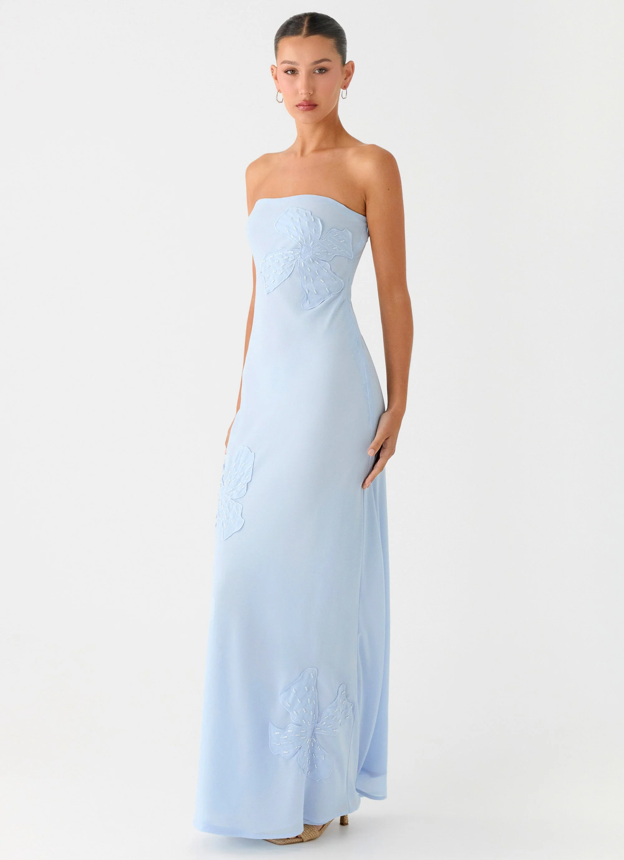 Sassafras Beaded Flower Strapless Maxi Dress - Blue - Image 6