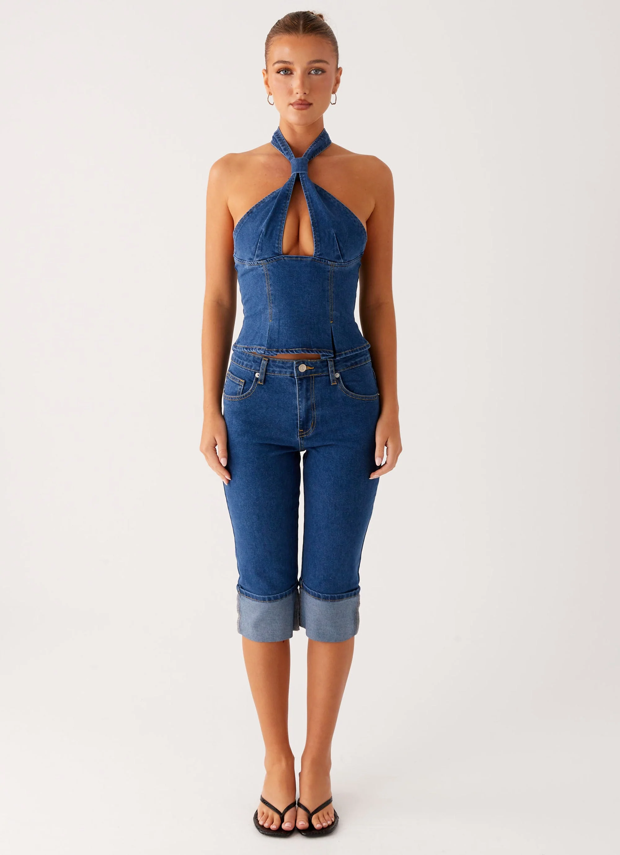 Saylor Halter Denim Top - Indigo - Image 2
