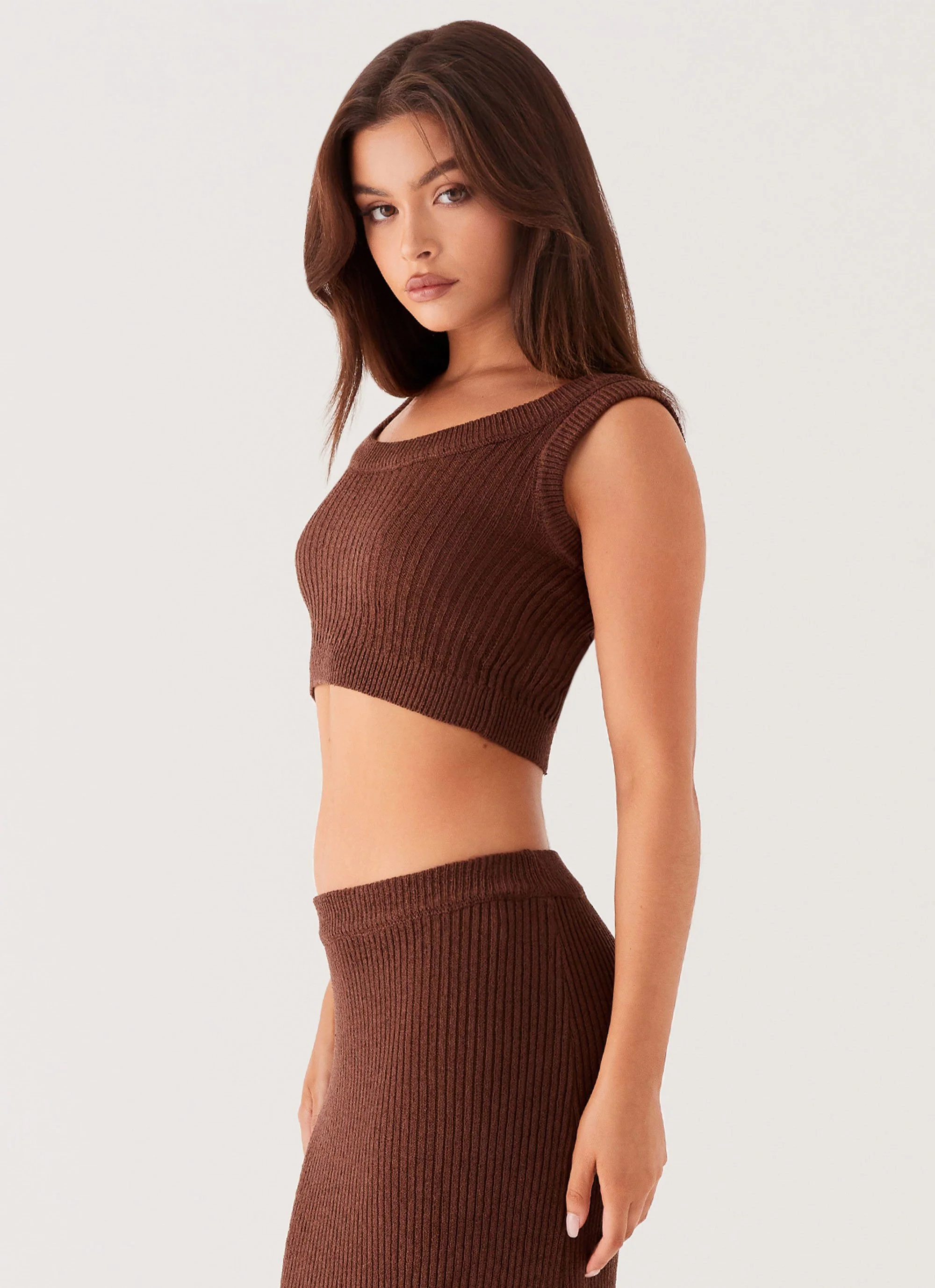 Season Fever Knit Crop Top - Chocolate - Image 4
