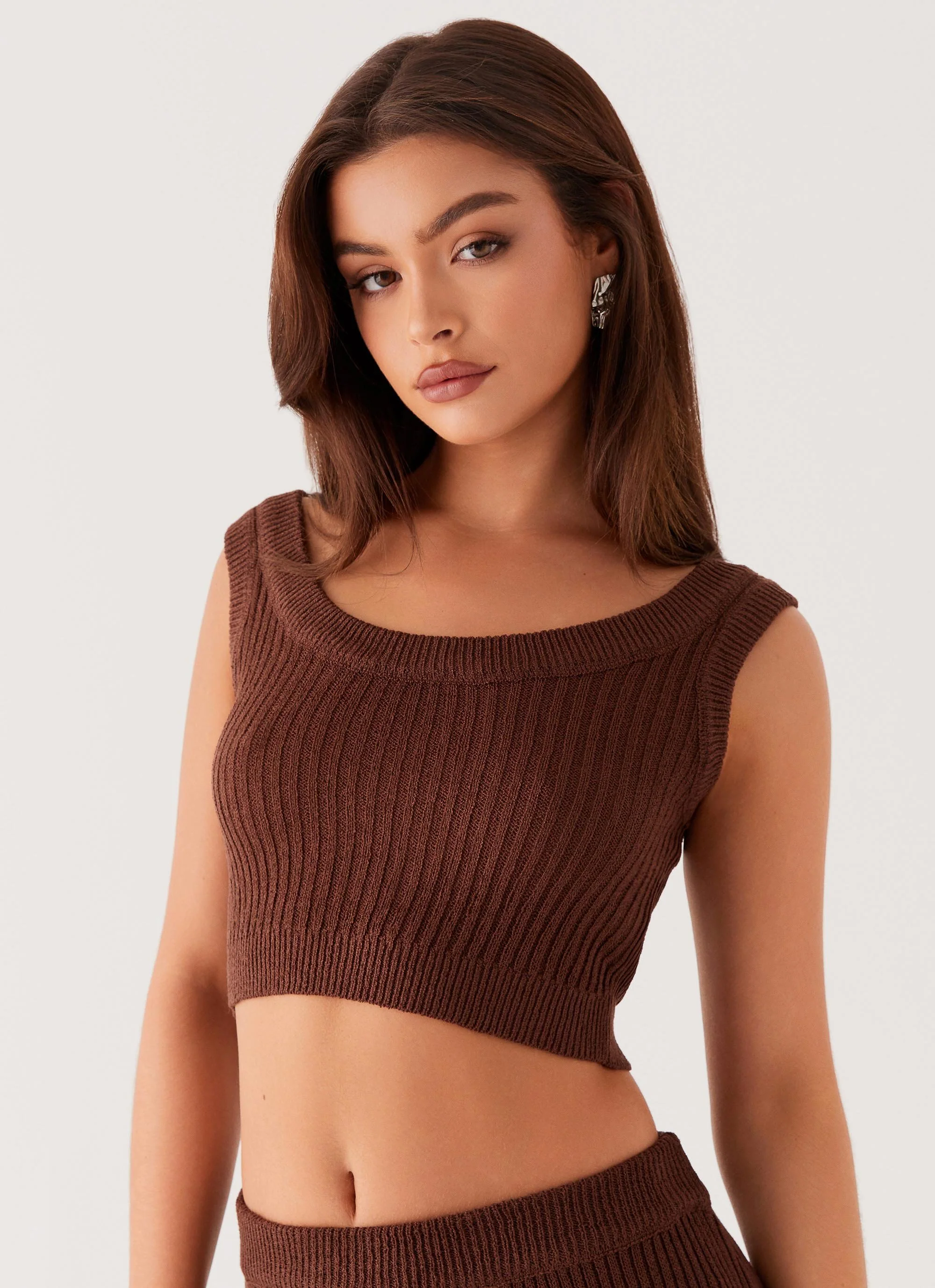 Season Fever Knit Crop Top - Chocolate - Image 7