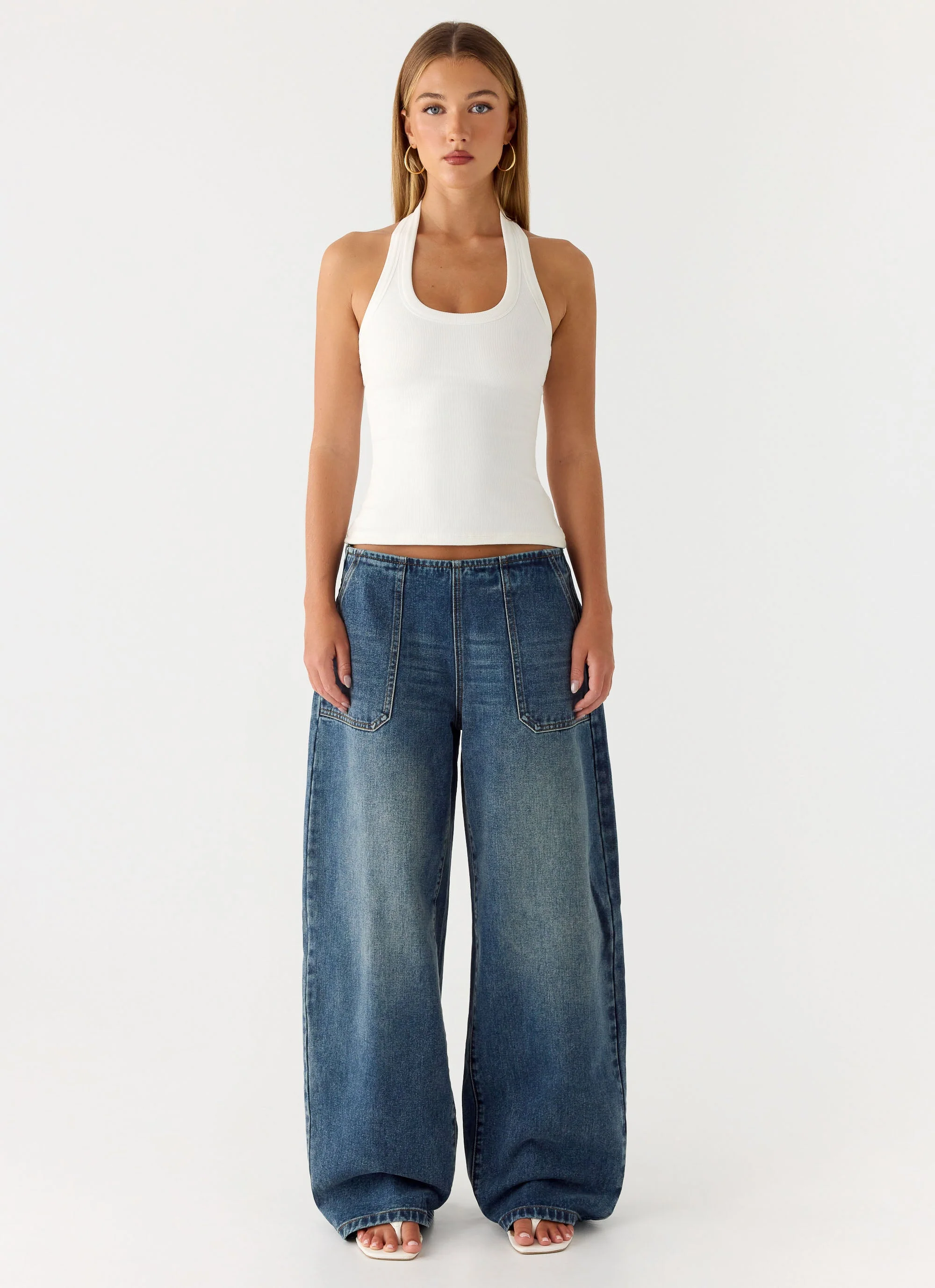 Seethal Low Rise Washed Denim Jeans - Mid Wash Blue - Image 2
