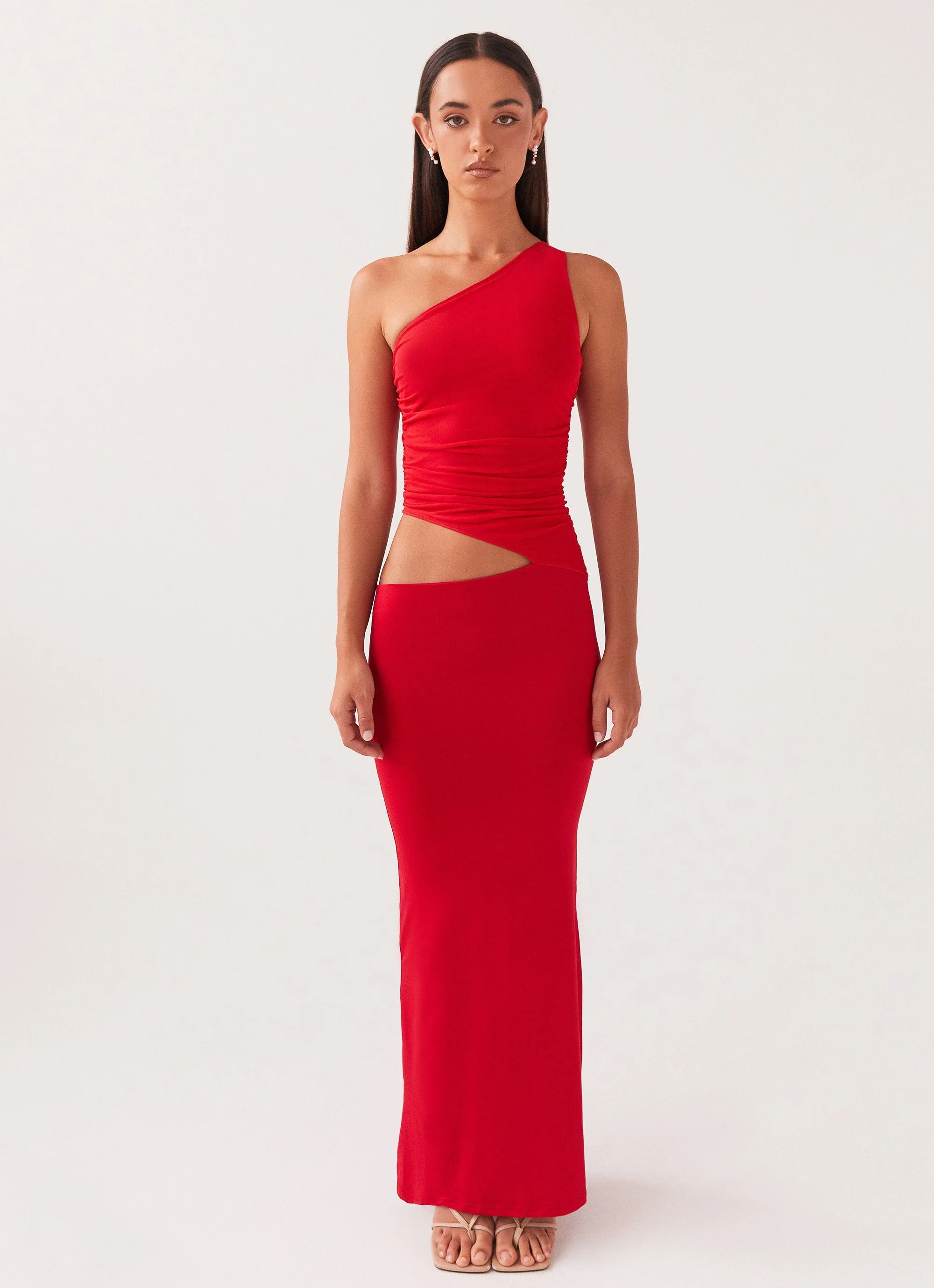 Seranella One Shoulder Maxi Dress - Cherry Red - Image 2
