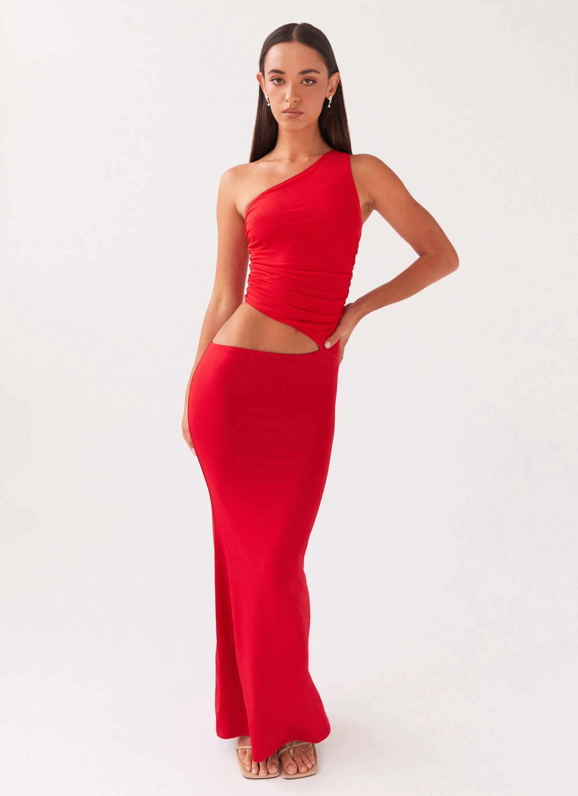 Seranella One Shoulder Maxi Dress - Cherry Red - Image 6