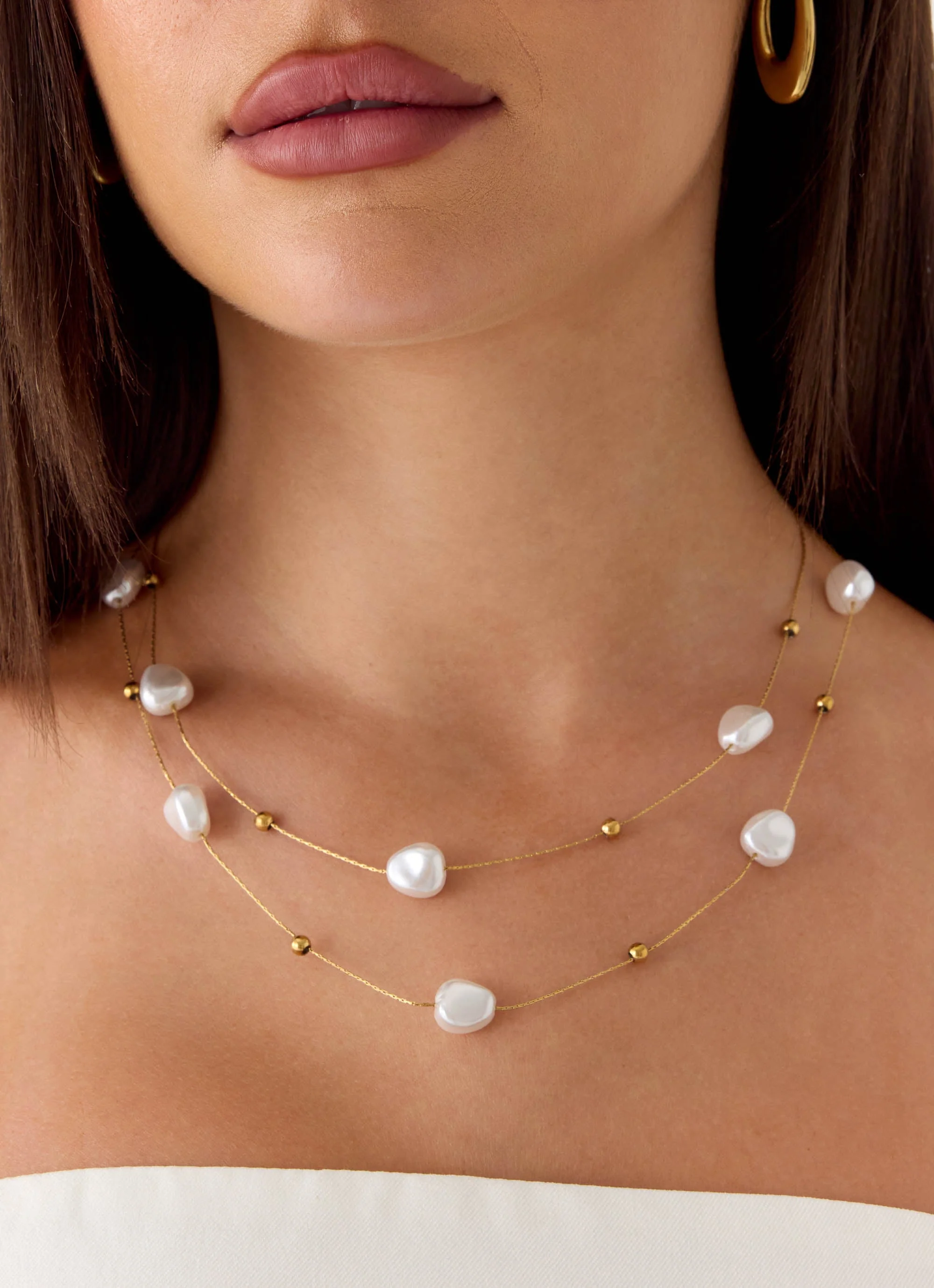 Serena Pearl Necklace - Pearl/Gold - Image 2
