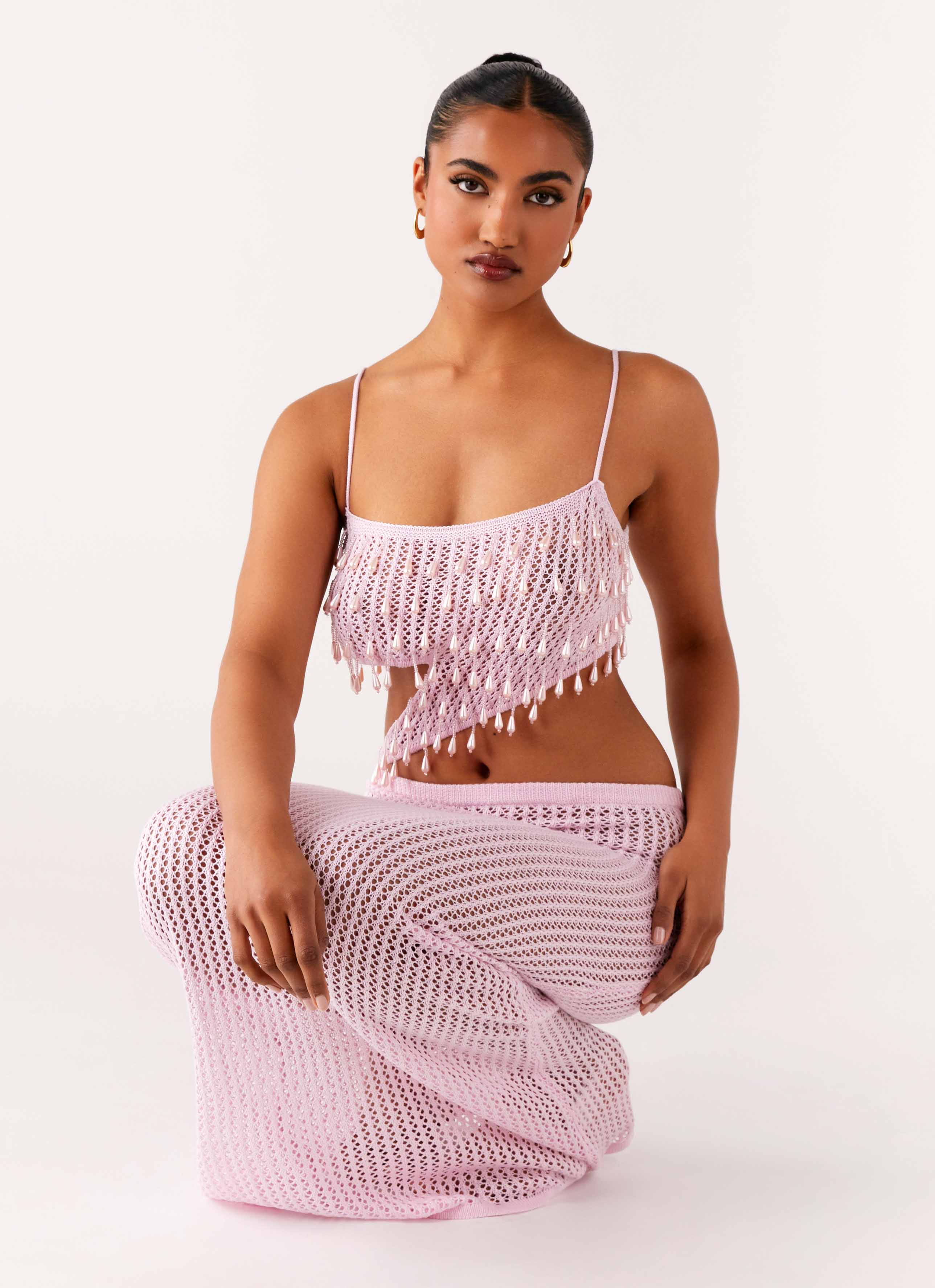 Shellbound Crochet Maxi Dress - Pink - Image 5