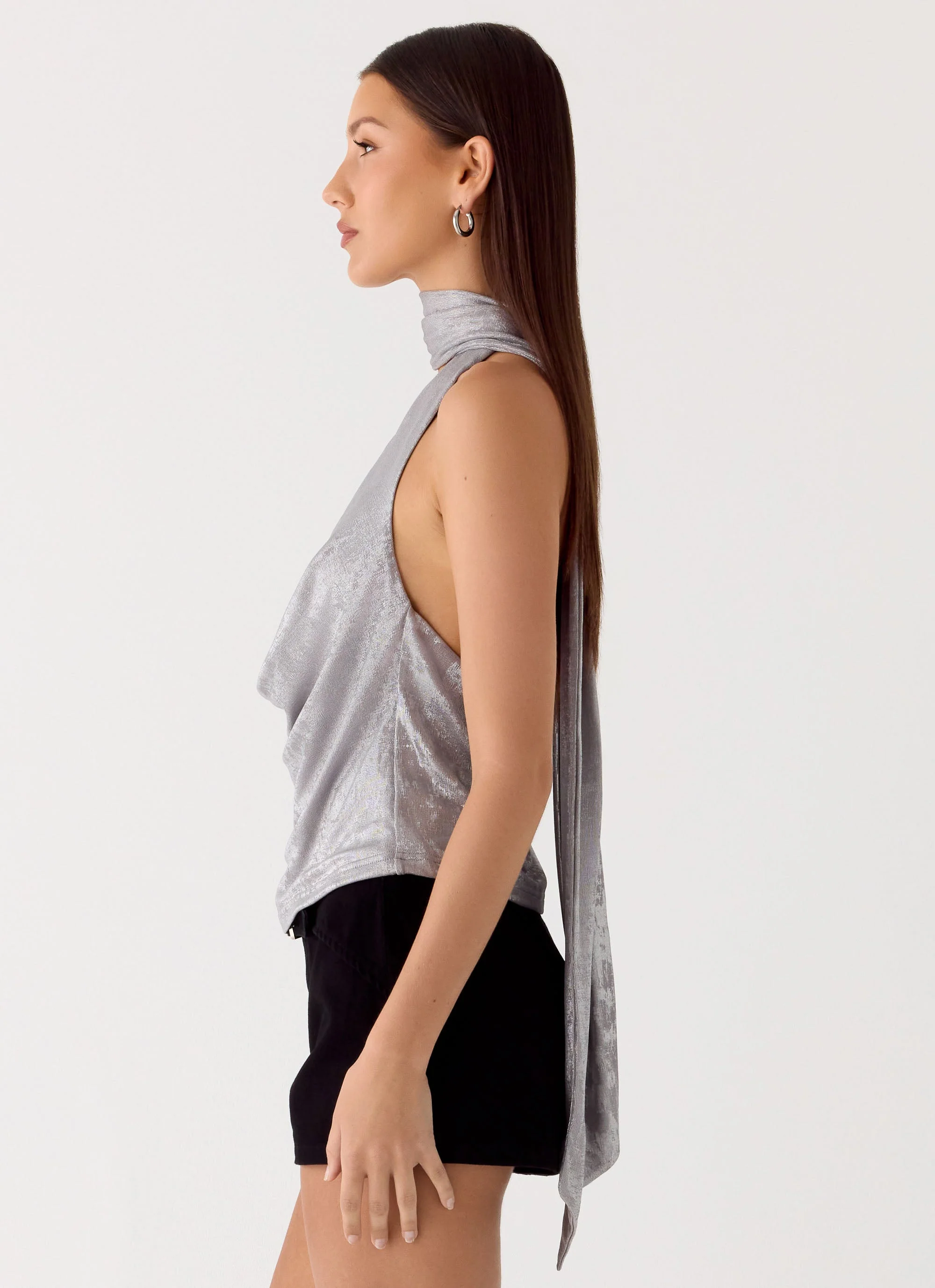 Shining Lights Cowl Top - Silver - Image 3