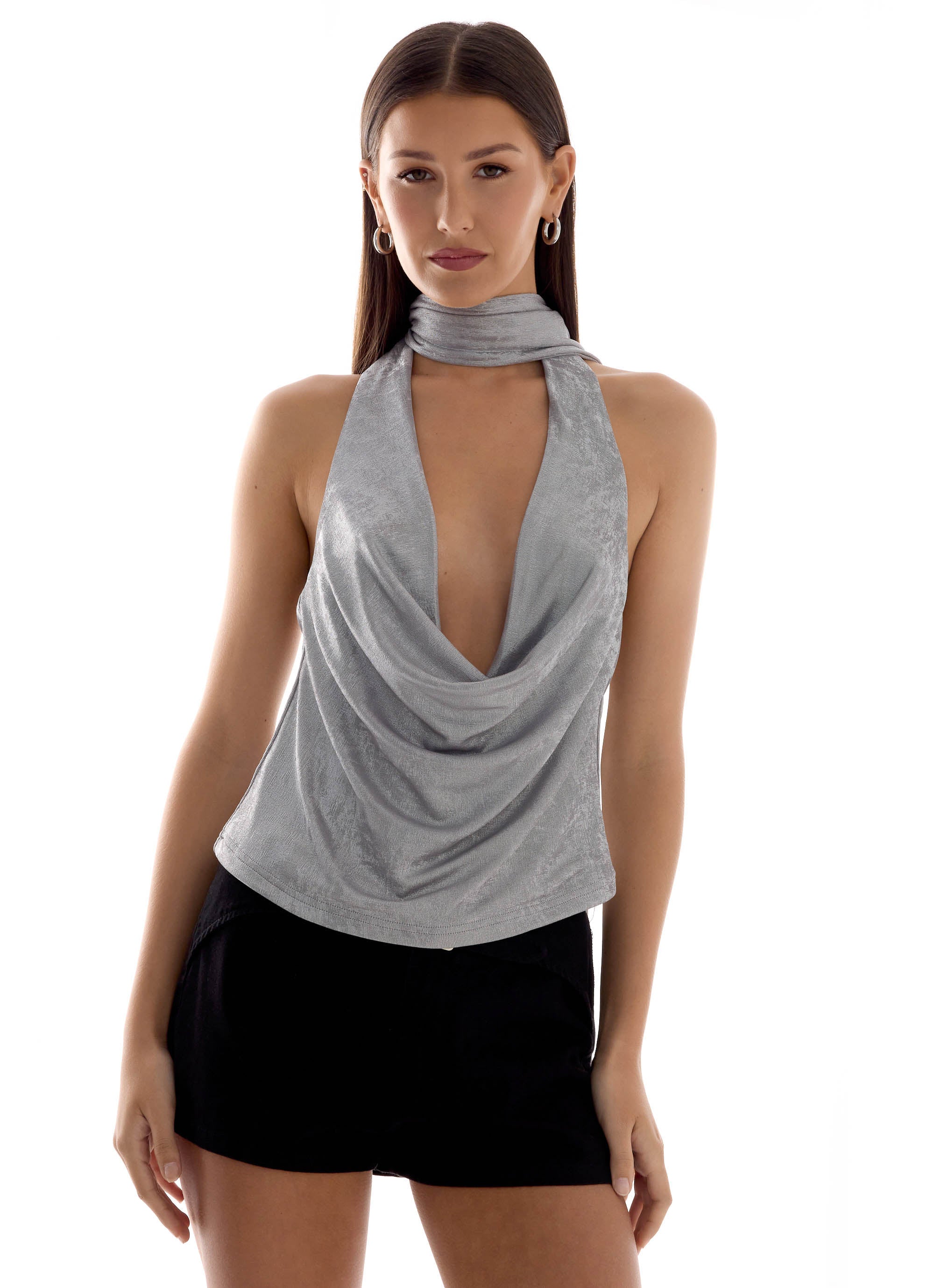 Shining Lights Cowl Top - Silver - Image 6