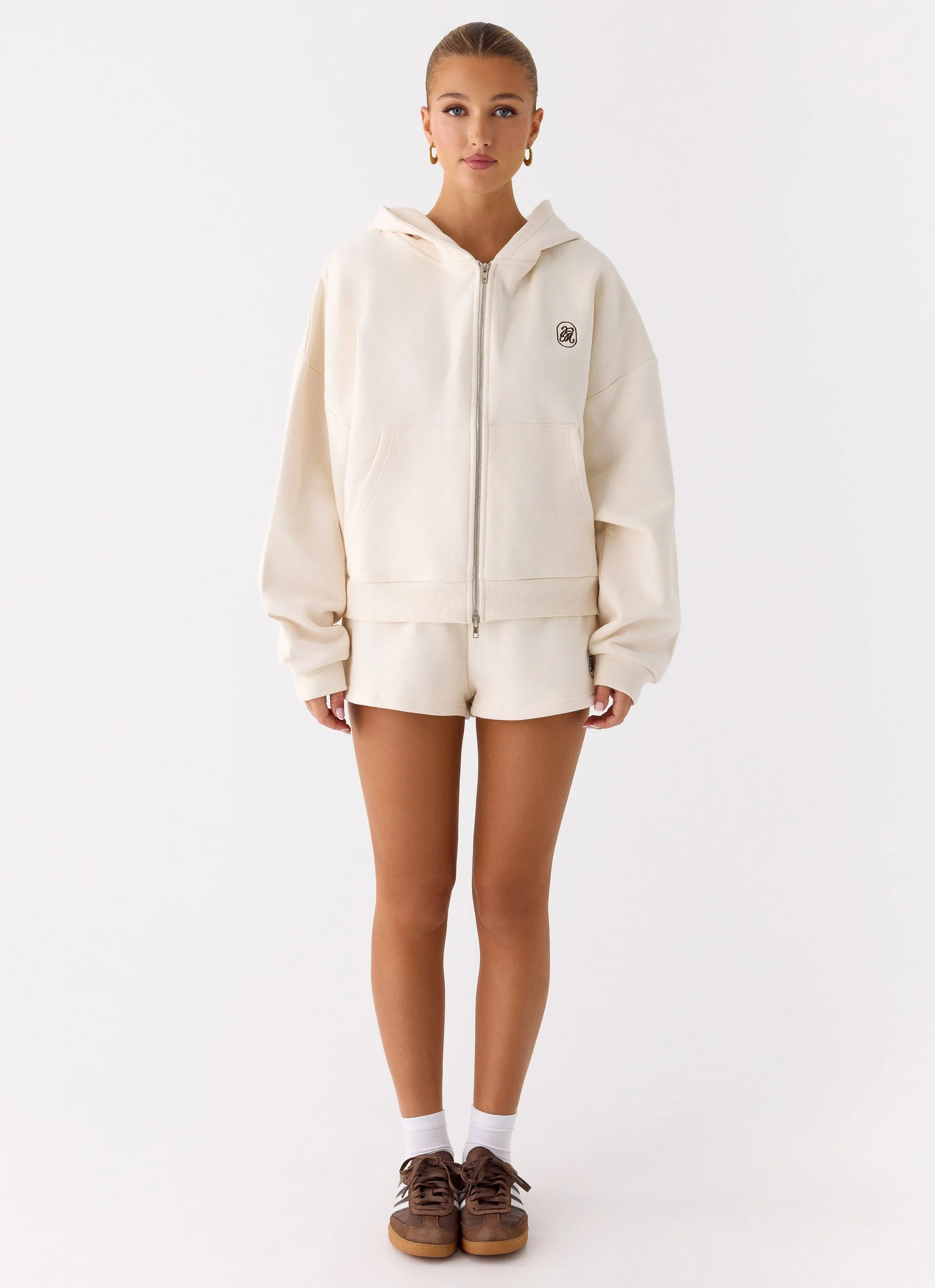 Signature Double Zip Up Hoodie - Cream - Image 2