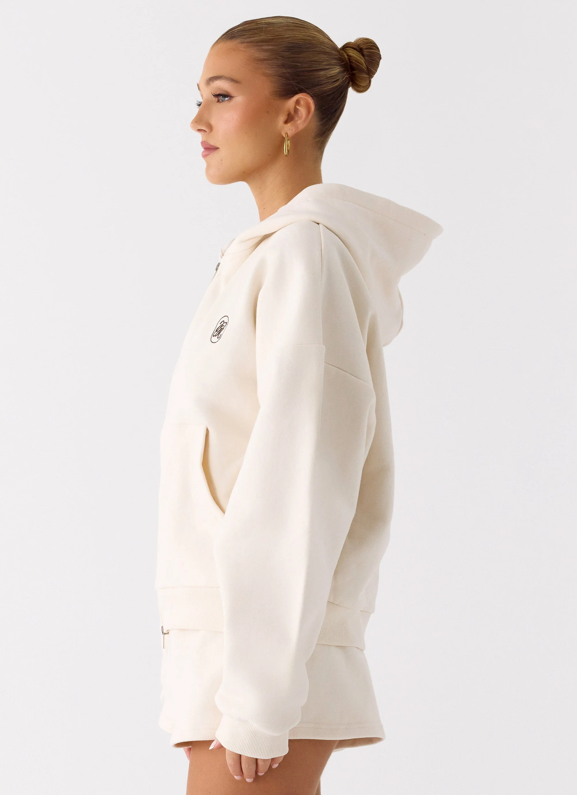 Signature Double Zip Up Hoodie - Cream - Image 3