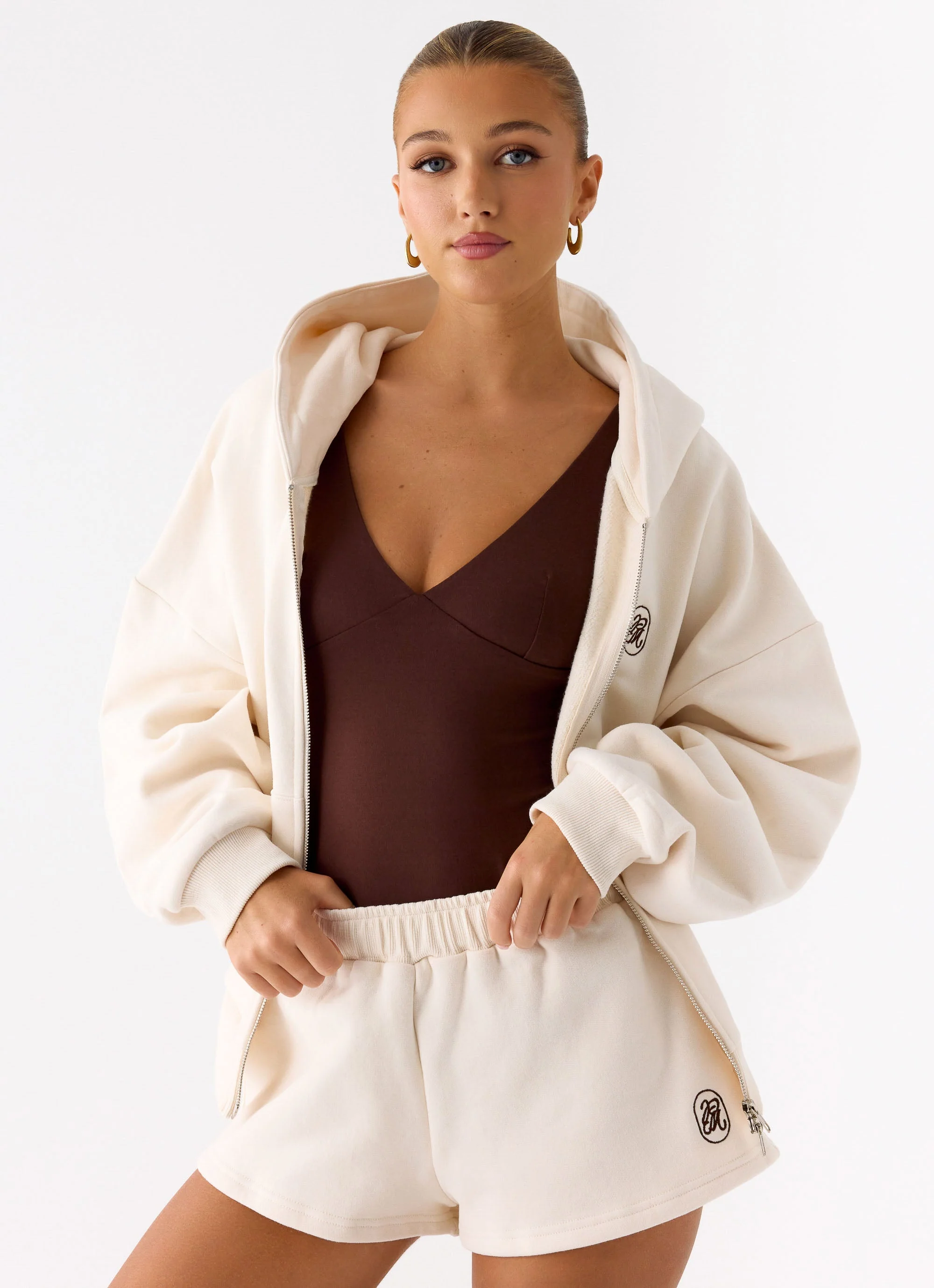 Signature Double Zip Up Hoodie - Cream - Image 6